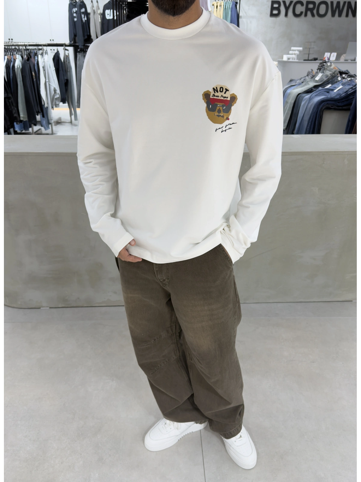 Beyaz Tedy Oversize Uzun Kol Sweat