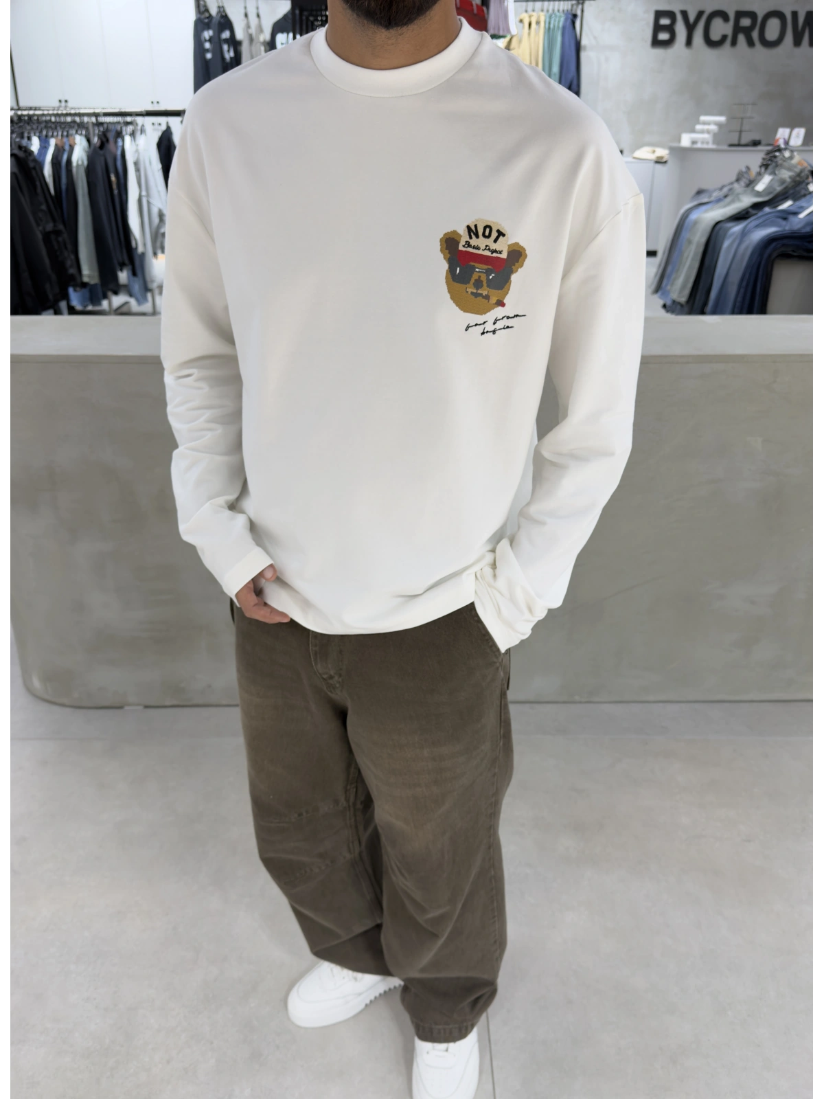 Beyaz Tedy Oversize Uzun Kol Sweat