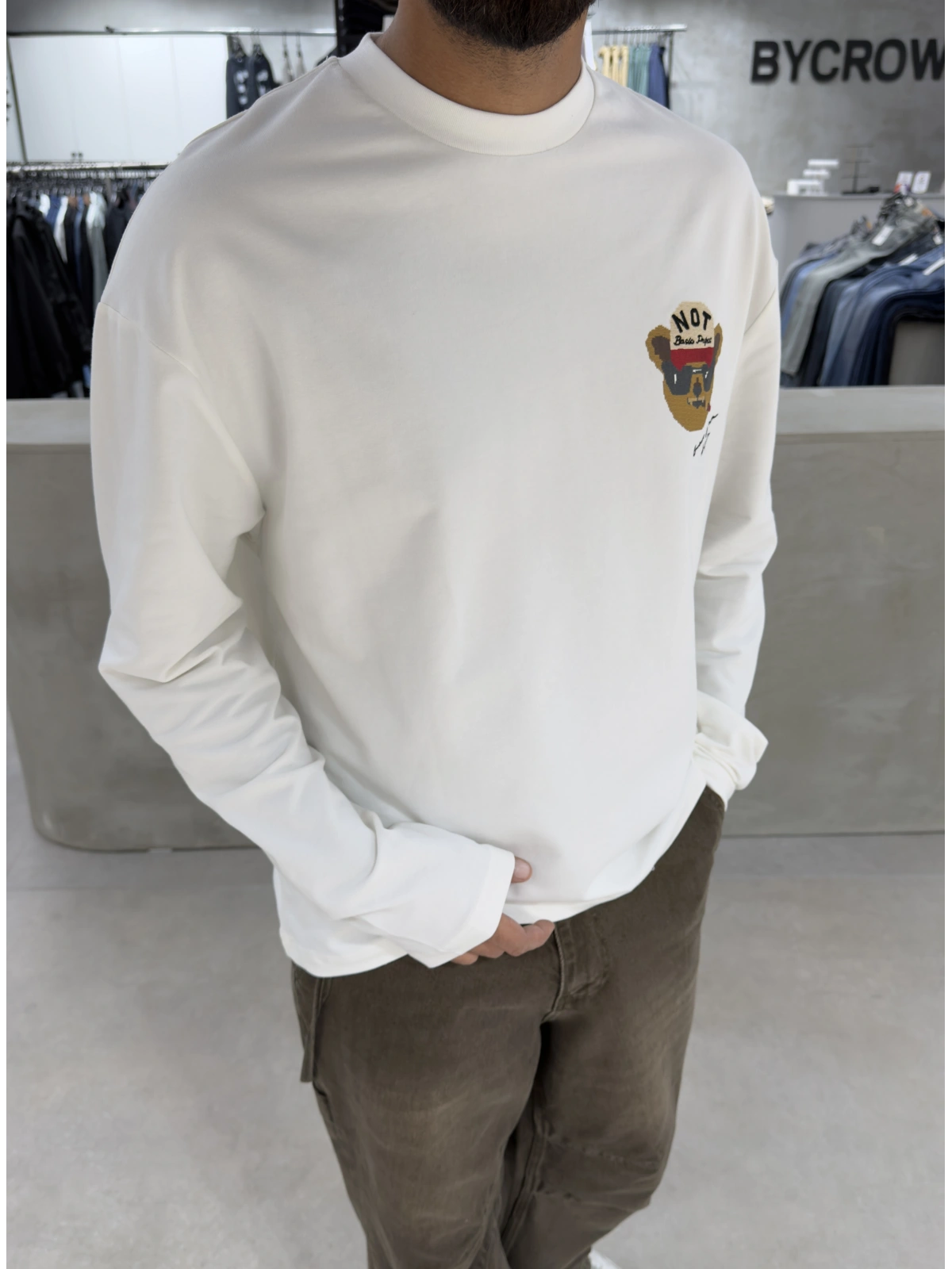 Beyaz Tedy Oversize Uzun Kol Sweat