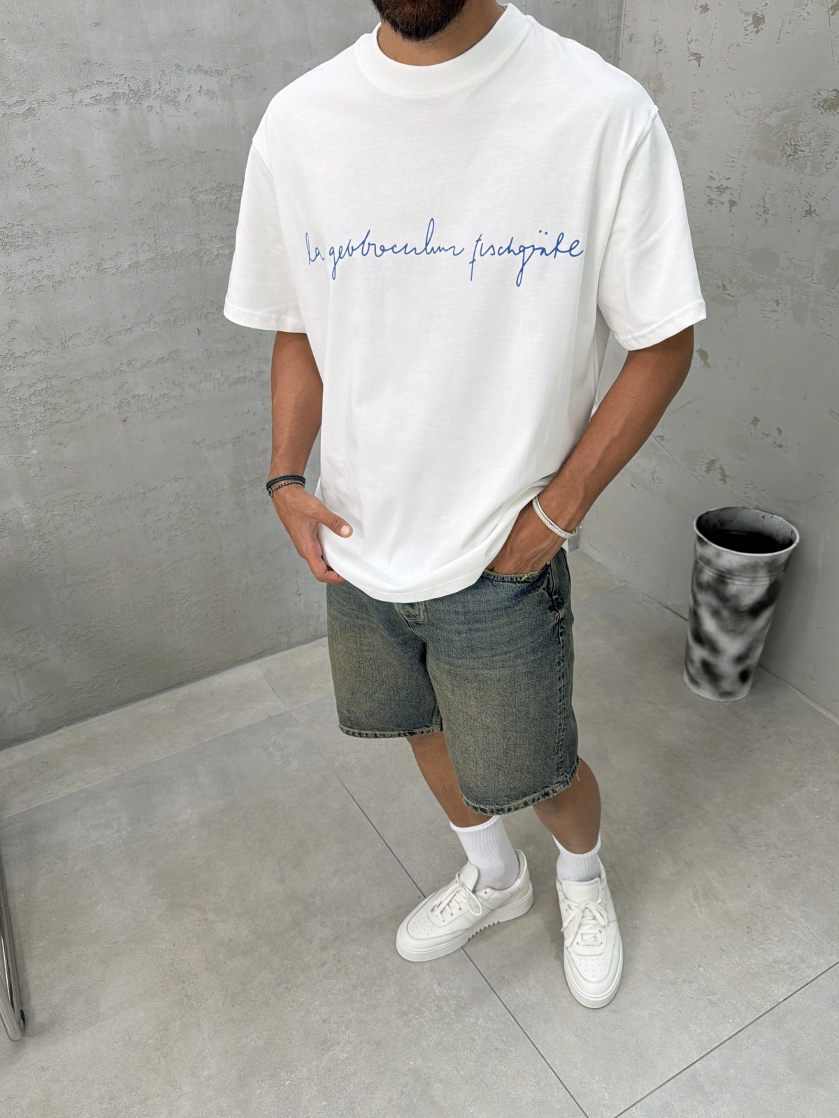 Beyaz X Baskılı Oversize T-shirt