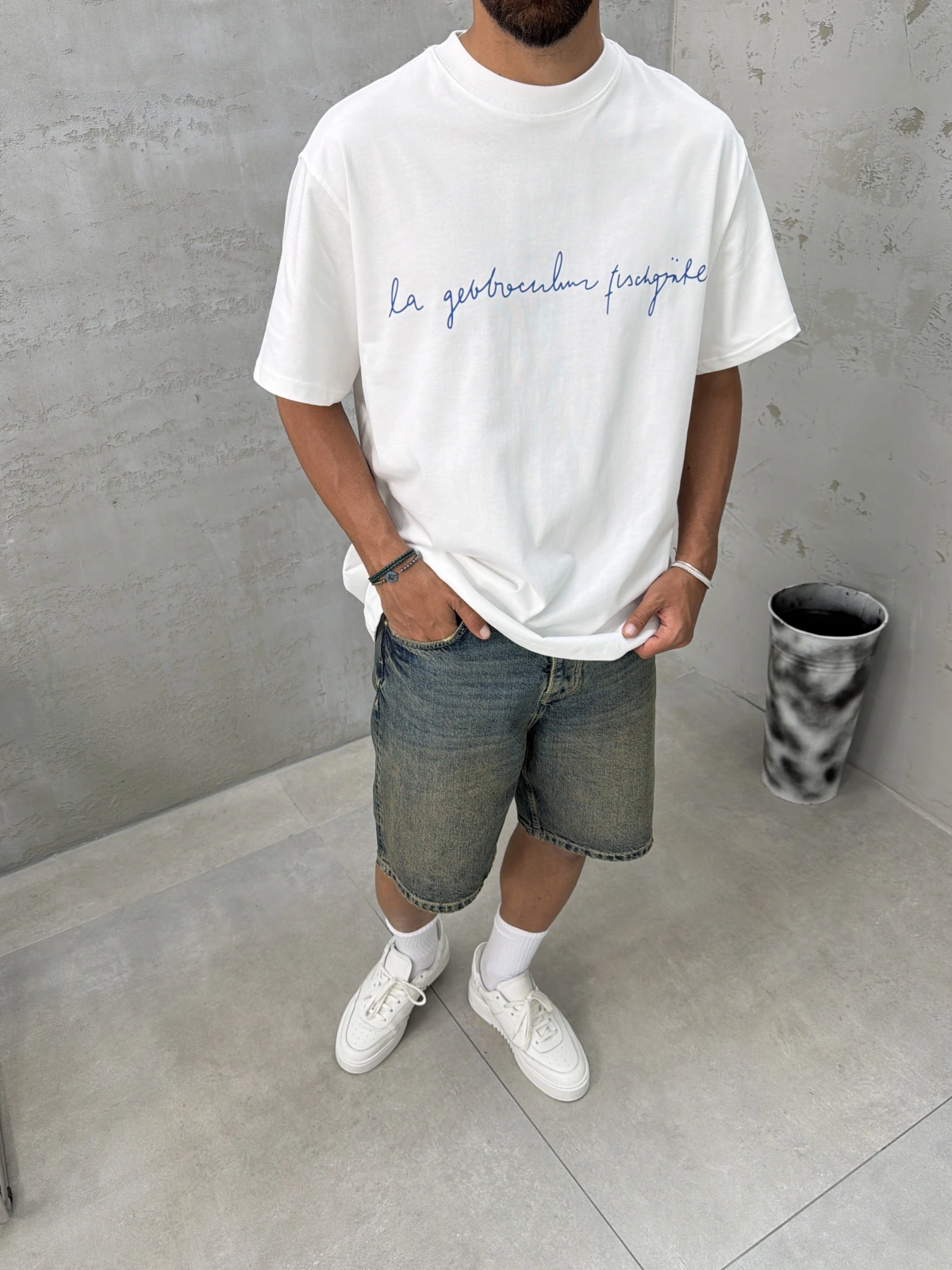 Beyaz X Baskılı Oversize T-shirt