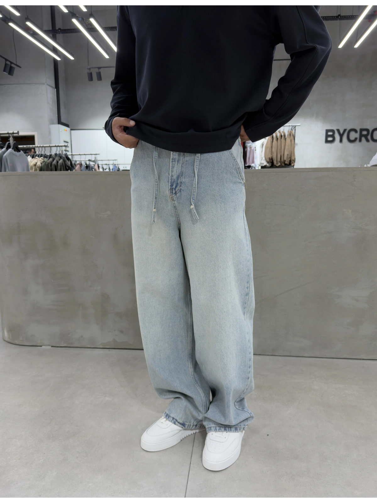 Buz Mavi İpli Baggy Jean