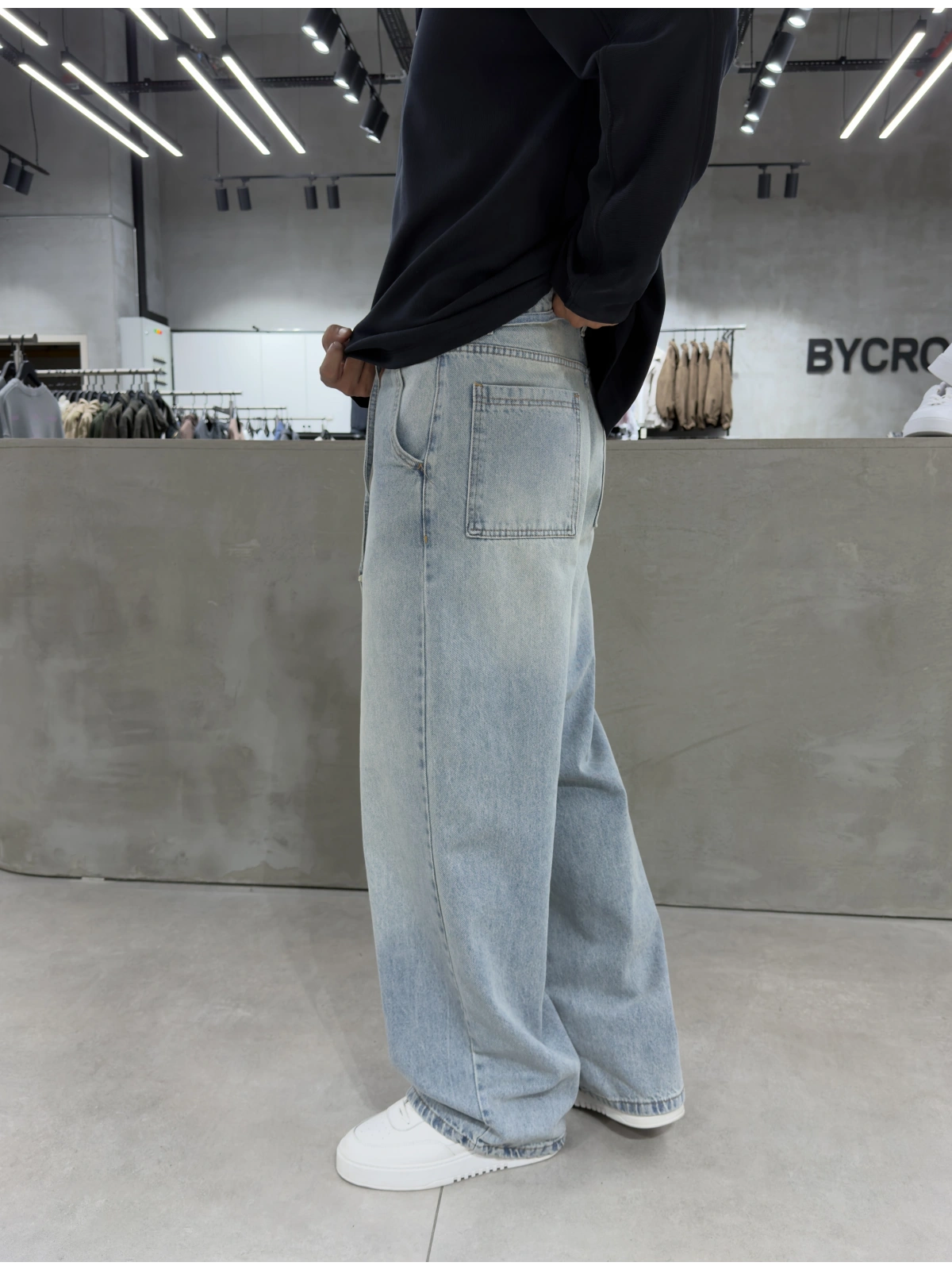 Buz Mavi İpli Baggy Jean