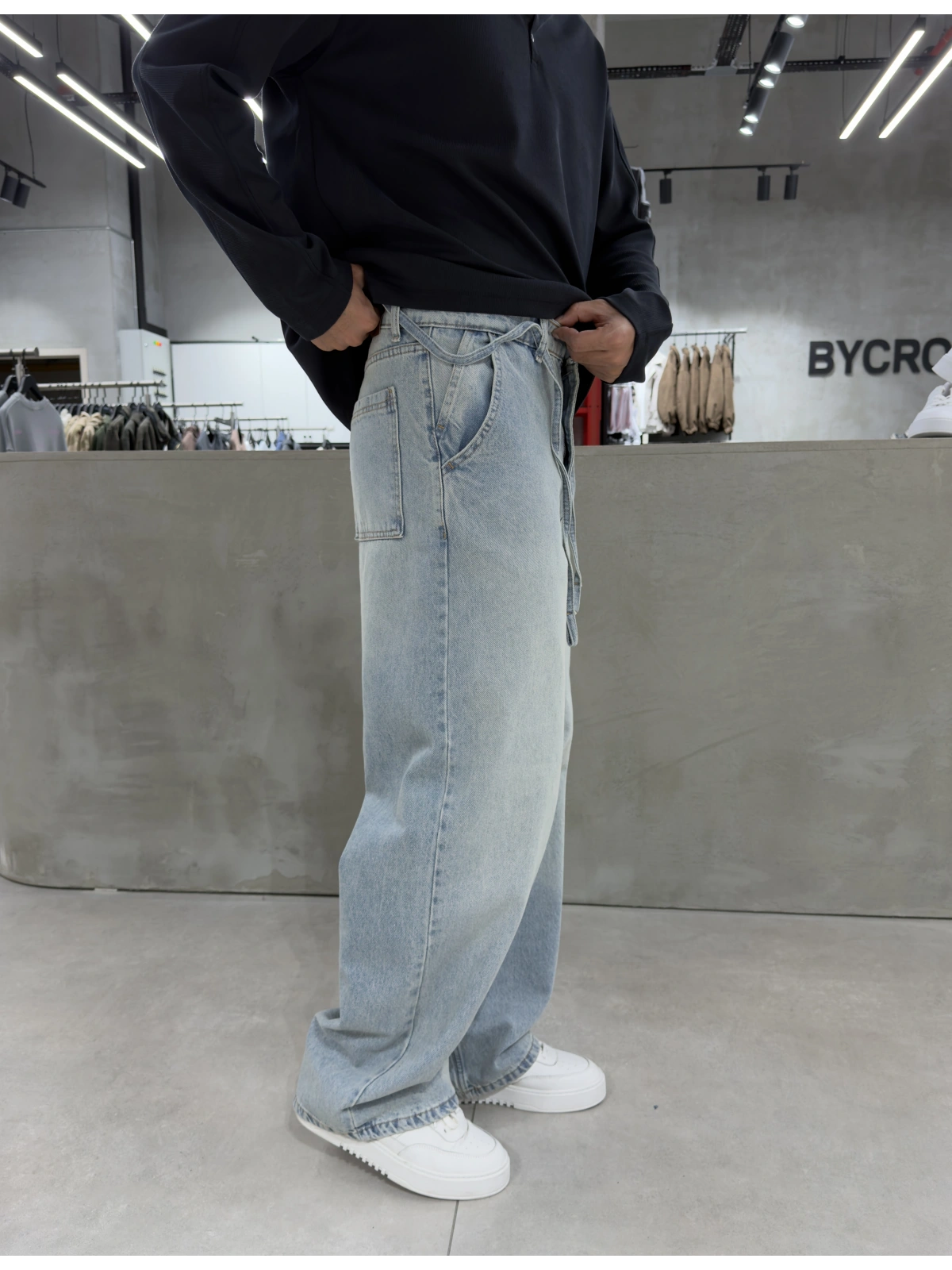 Buz Mavi İpli Baggy Jean
