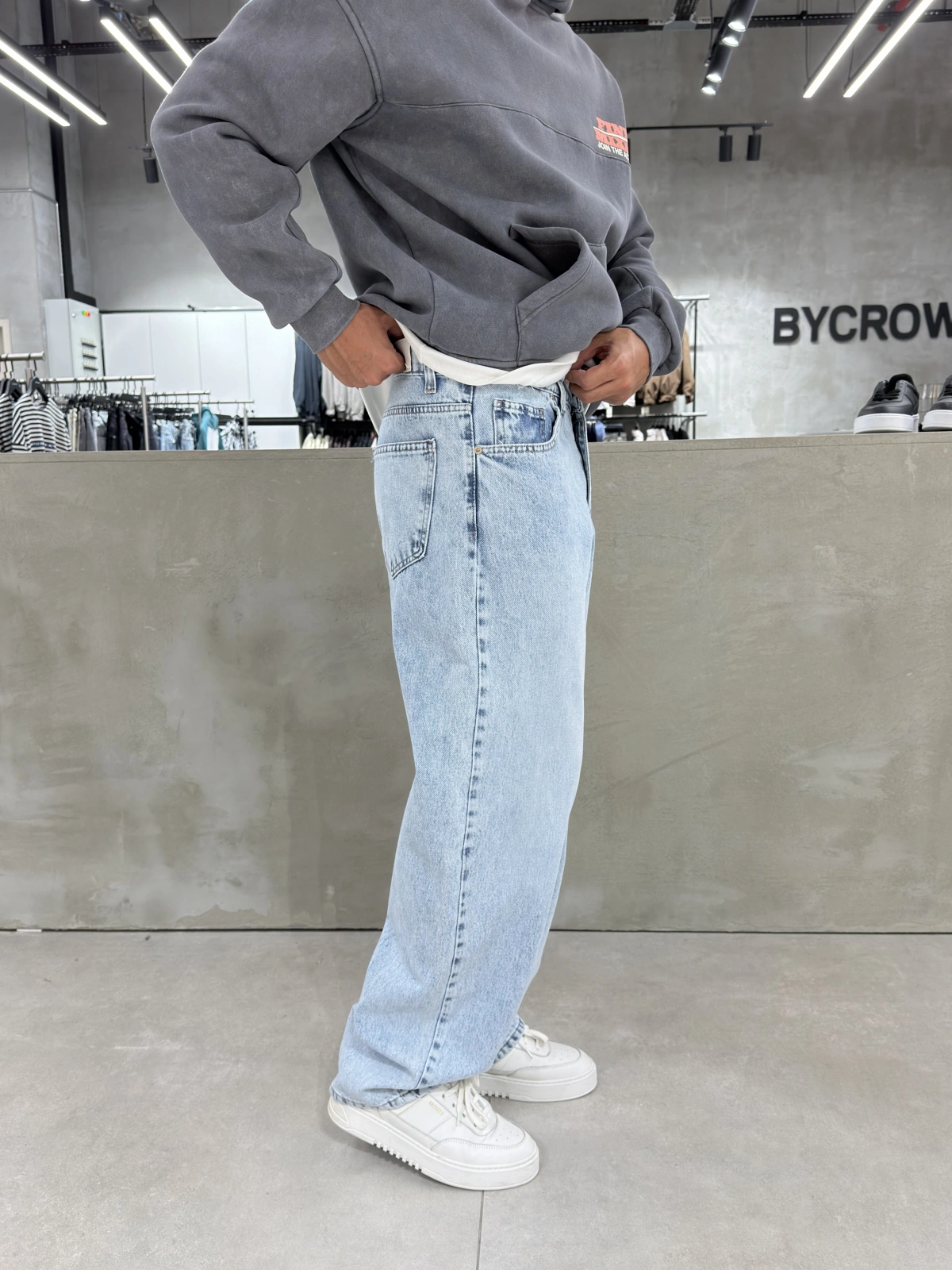 Buz Mavi Tokalı Bol Kalıp Baggy Jean