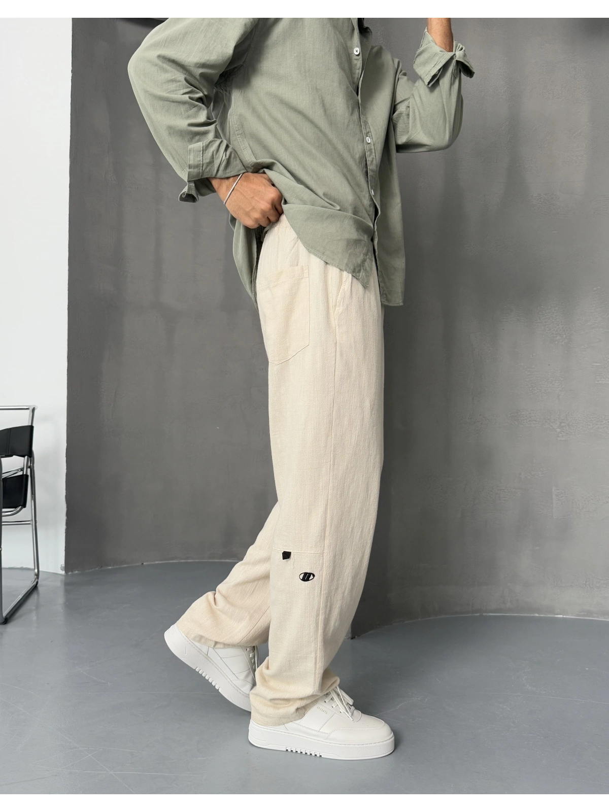 GG Krem Keten Baggy Pantolon