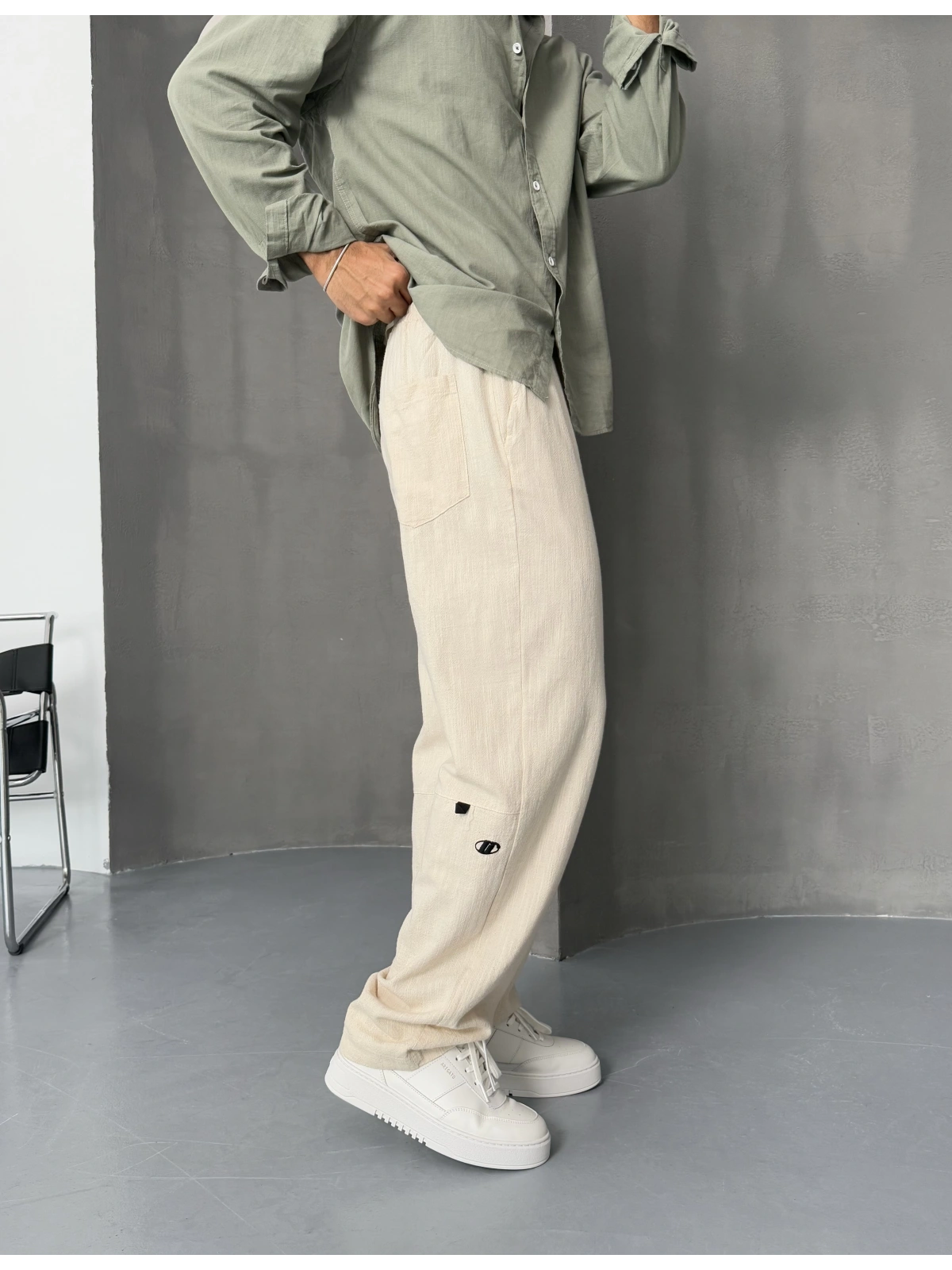 GG Krem Keten Baggy Pantolon