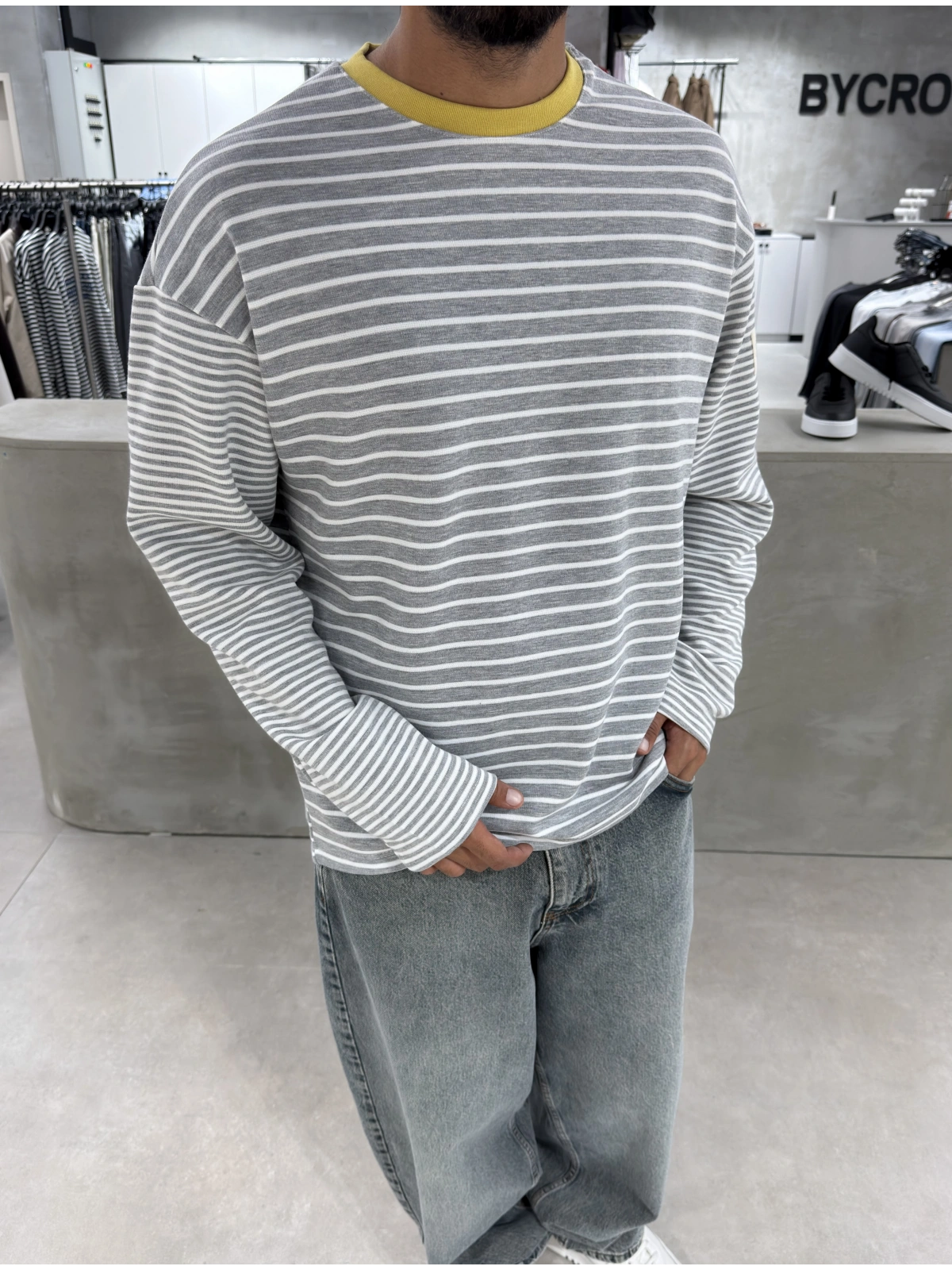 Gri Çizgili Young Oversize Sweatshirt