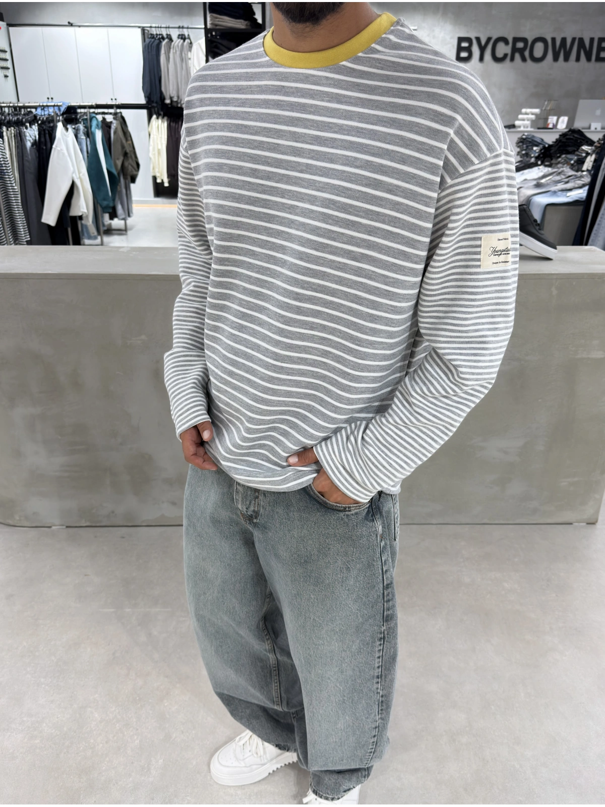 Gri Çizgili Young Oversize Sweatshirt
