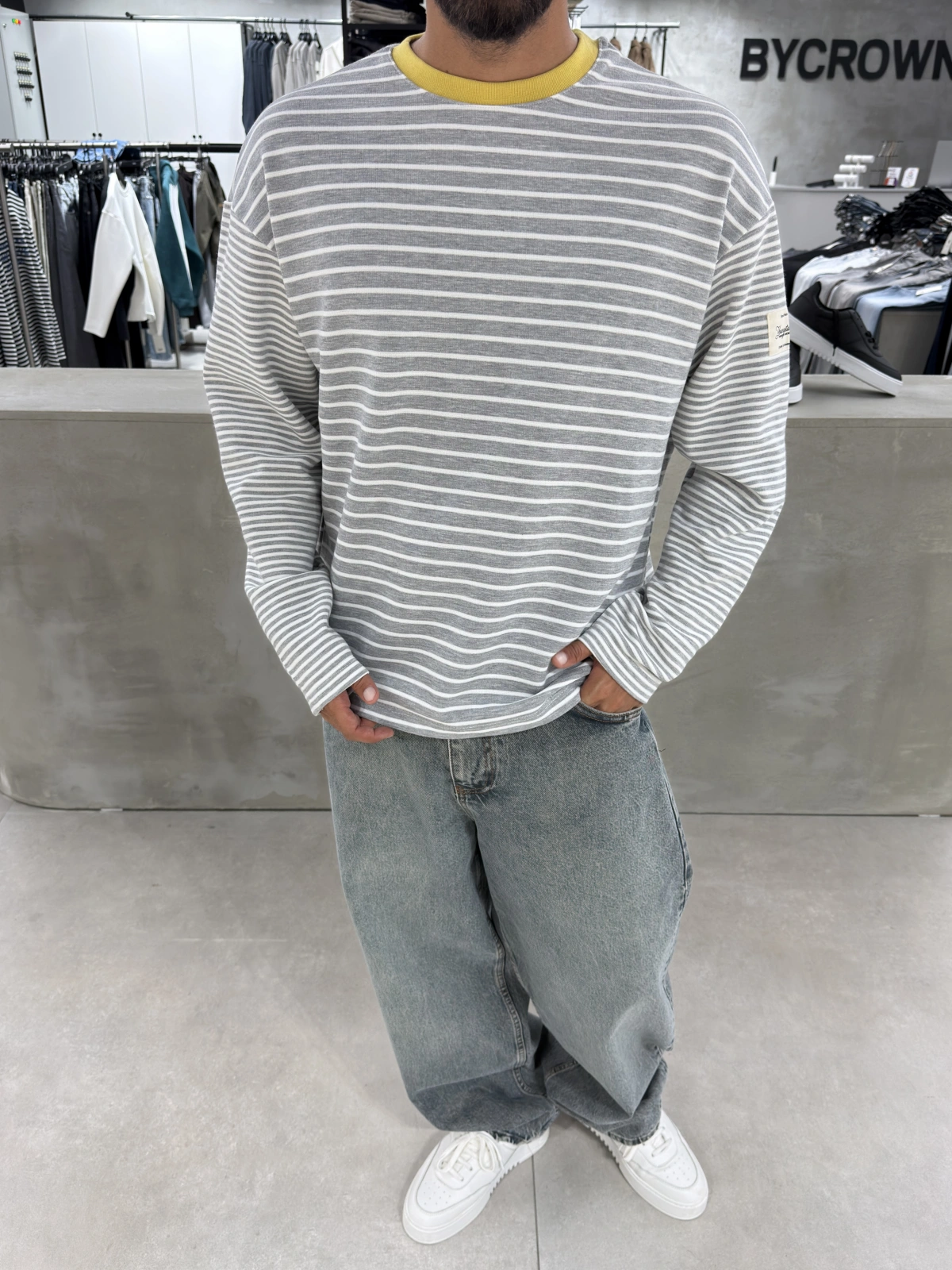 Gri Çizgili Young Oversize Sweatshirt