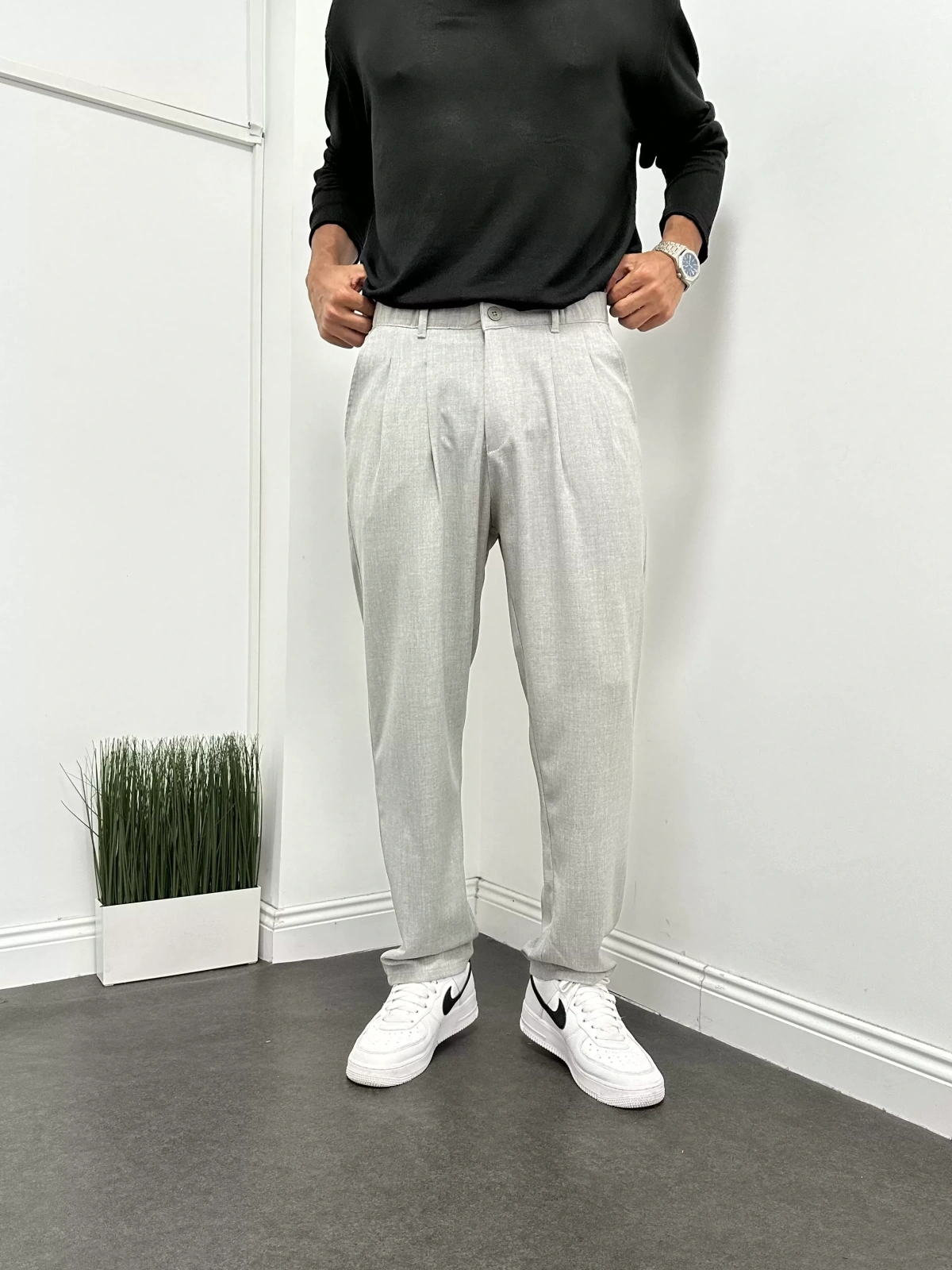 Gri Kumaş Baggy Pantolon