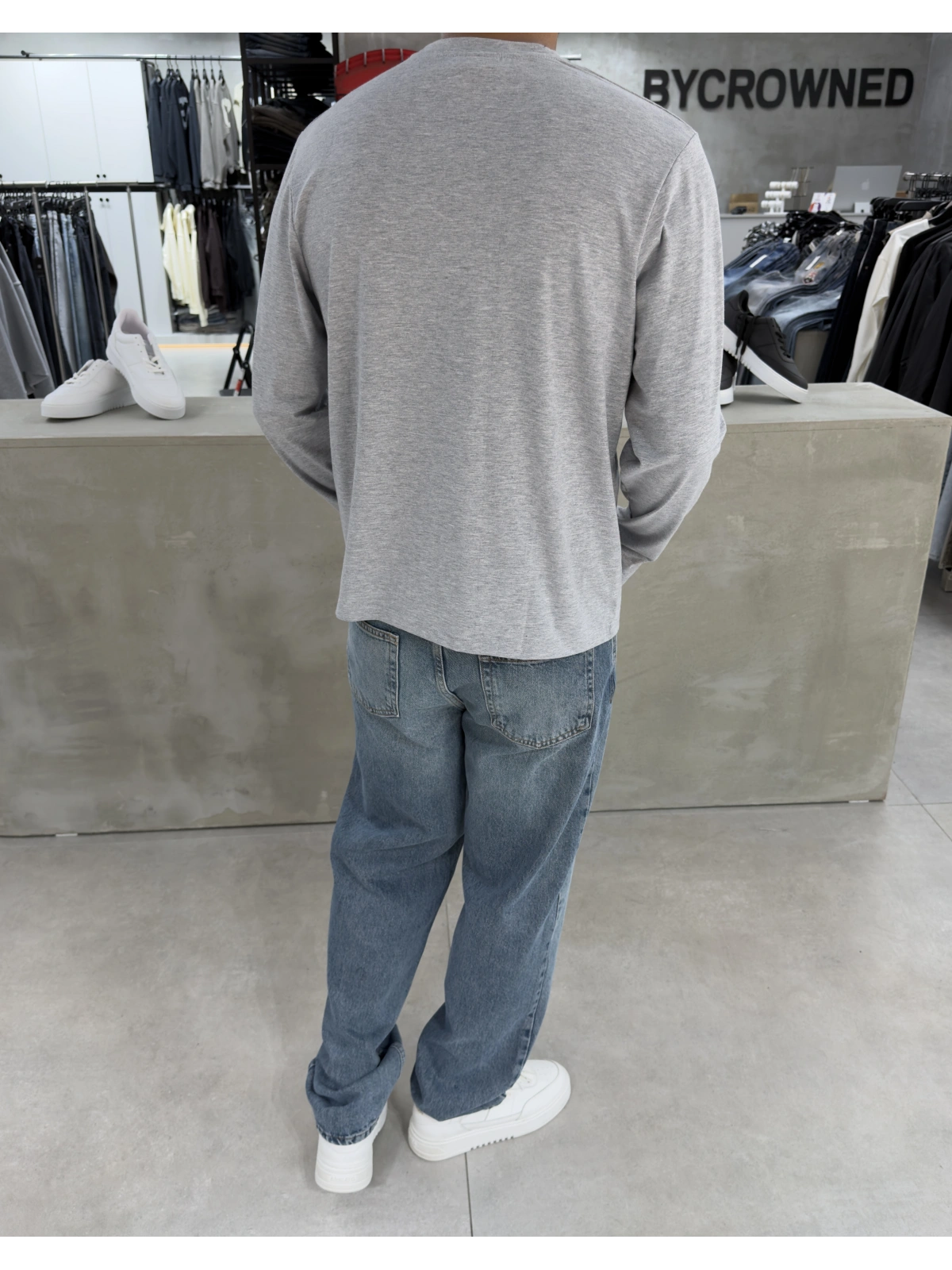 Gri Likralı Basic Sweat