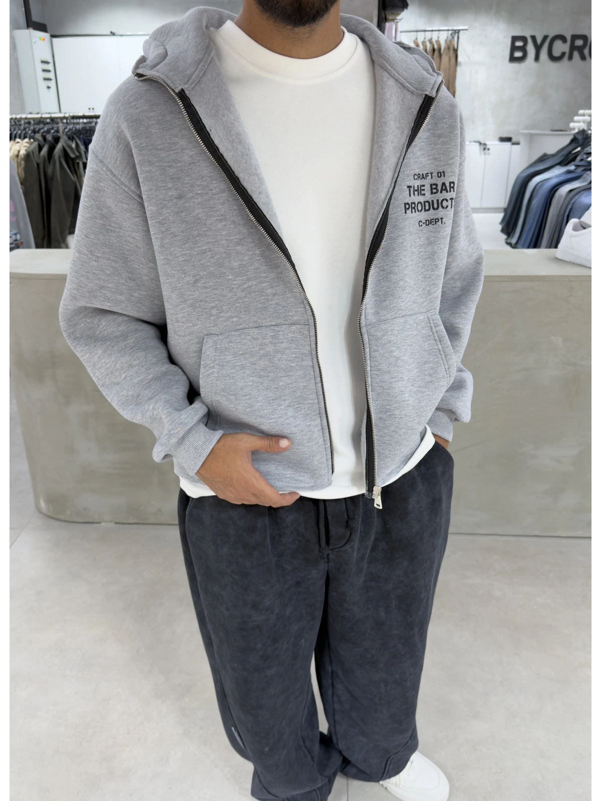 Gri Melange Craft Oversize Hırka