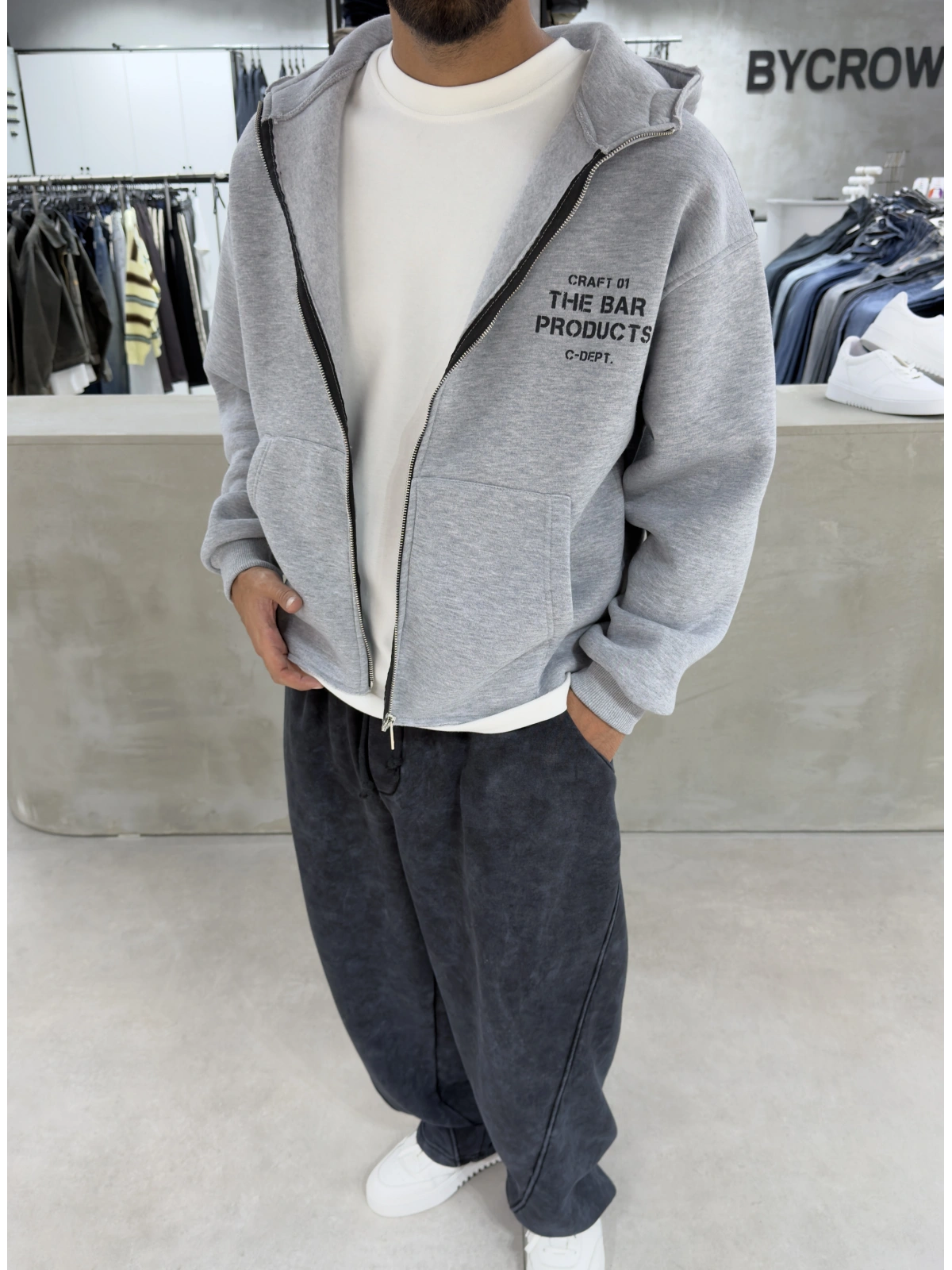 Gri Melange Craft Oversize Hırka