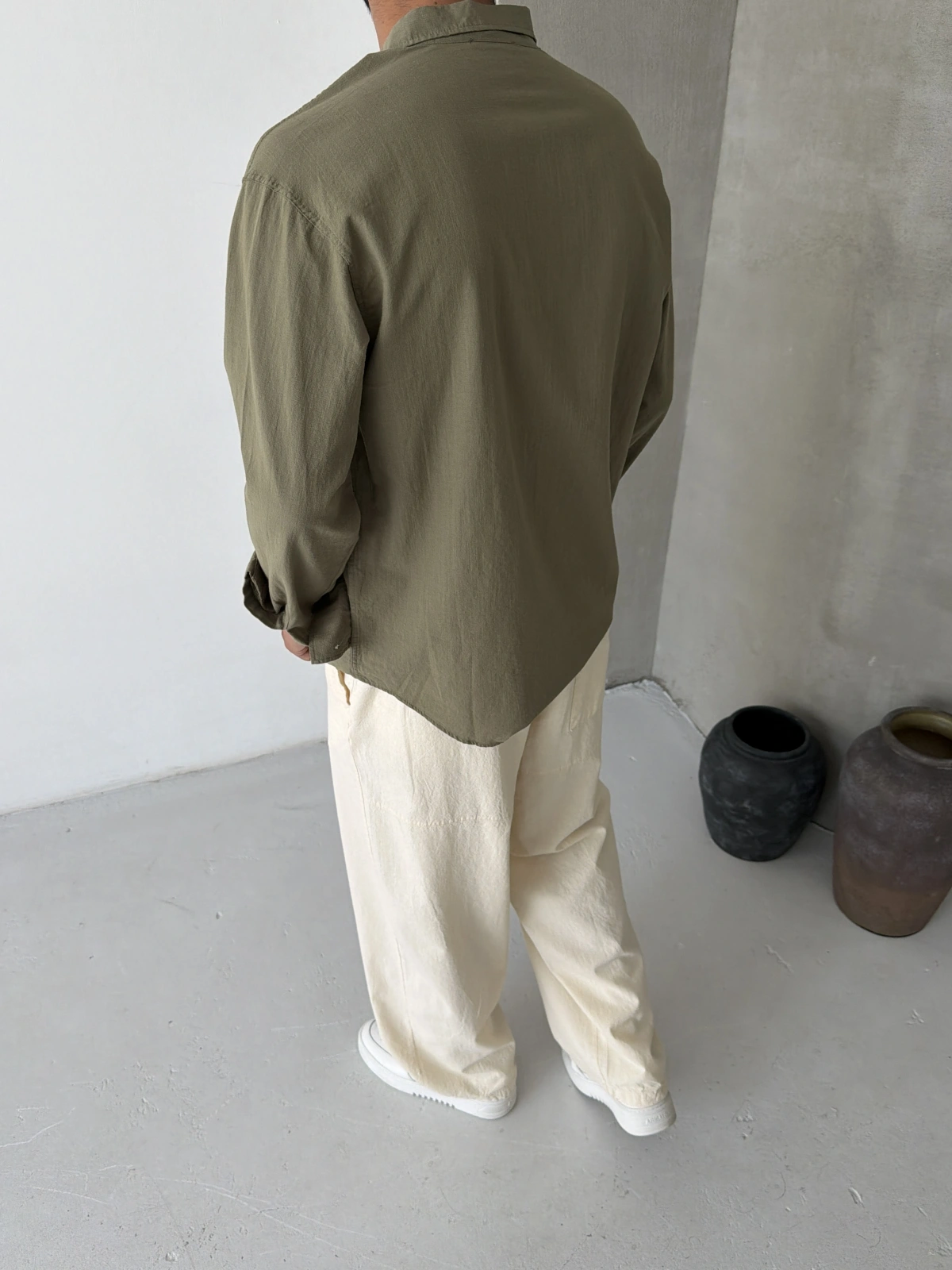 Haki Aura Keten Oversize Gömlek