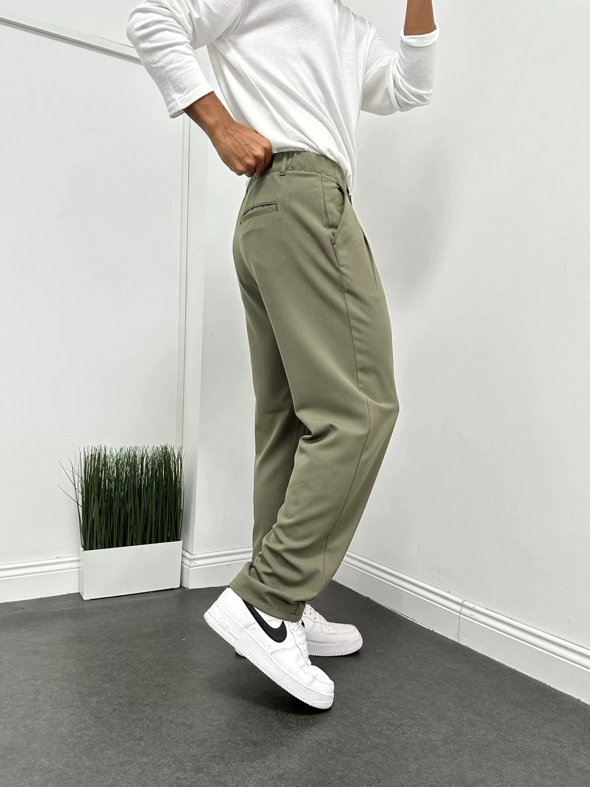Haki Kumaş Baggy Pantolon