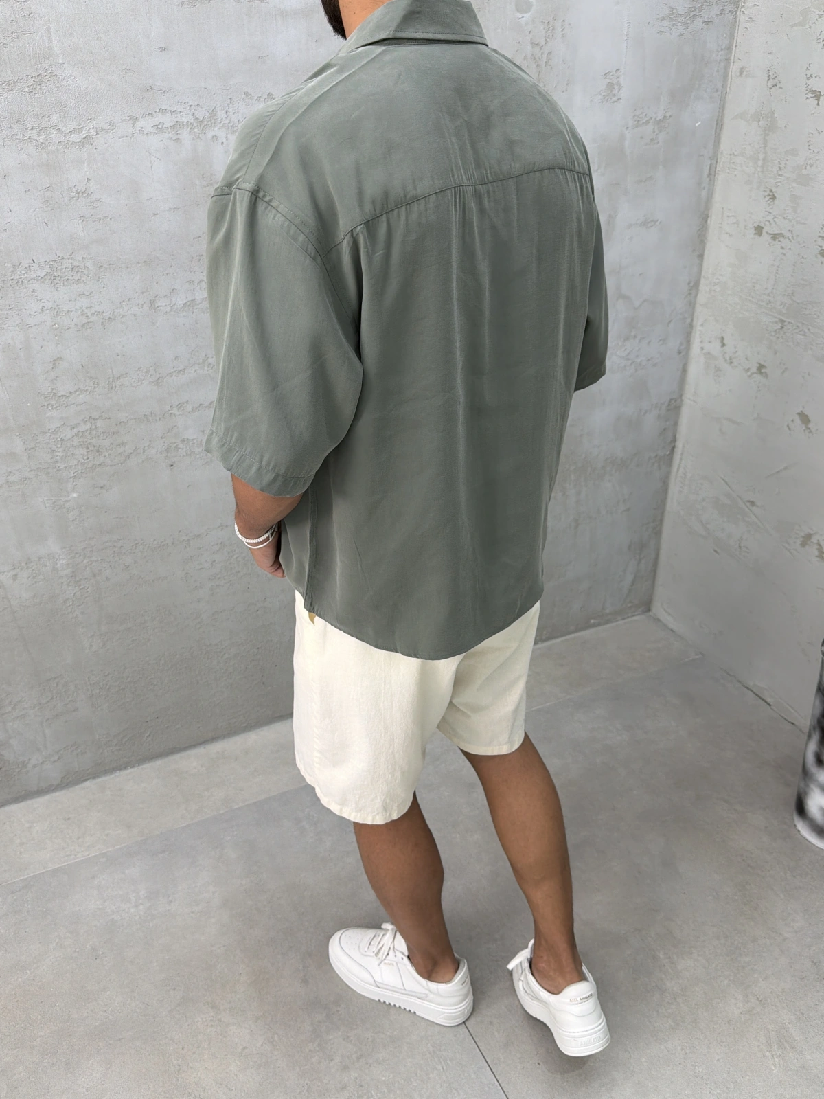 Haki Modal Kısa Kollu Oversize Gömlek