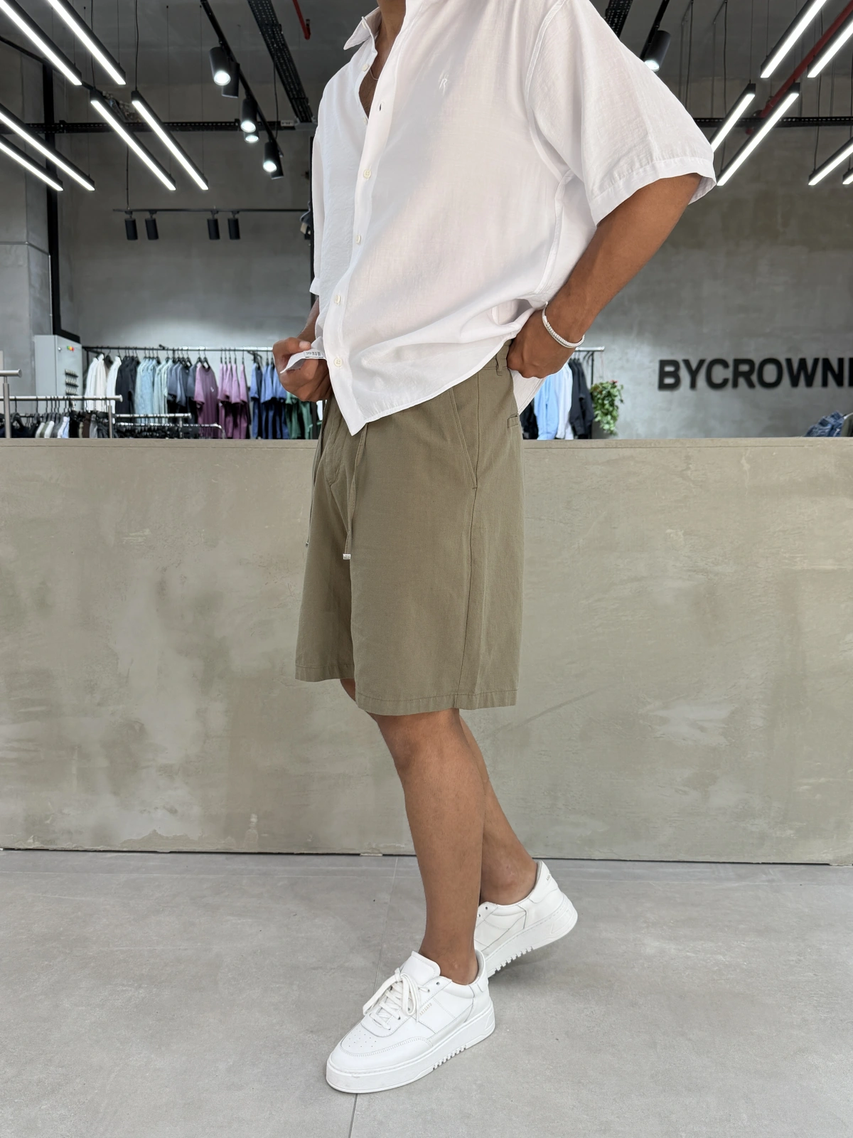 Haki Premium %100 Pamuk Keten Şort