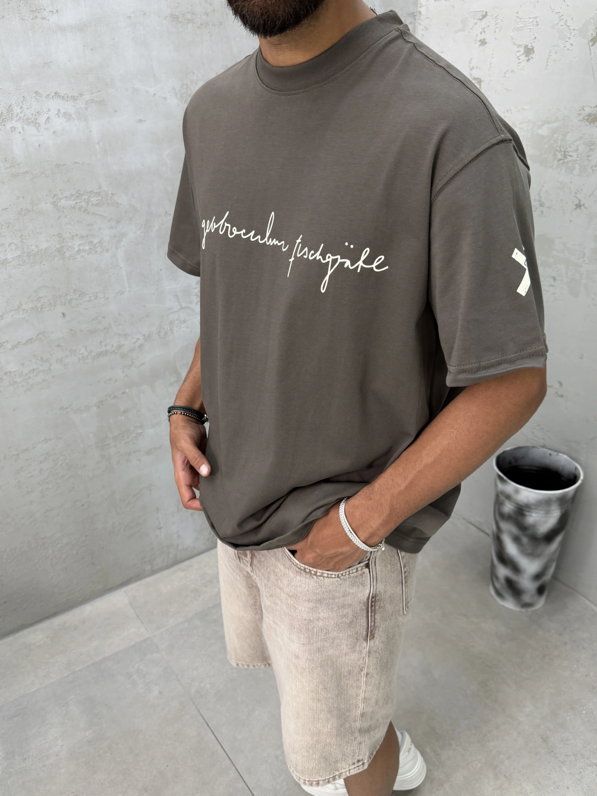 Haki X Baskılı Oversize T-shirt