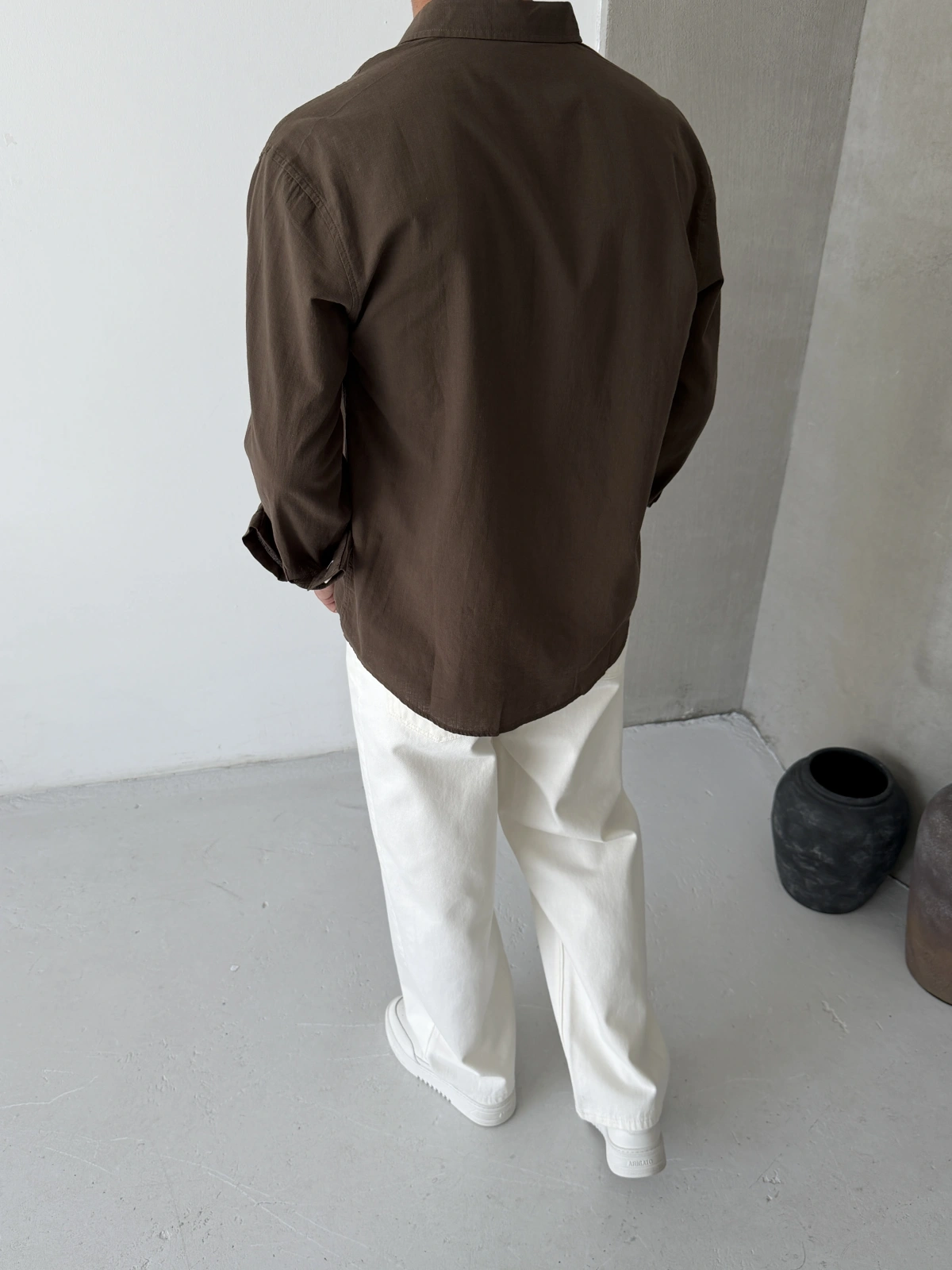 Kahve Aura Keten Oversize Gömlek