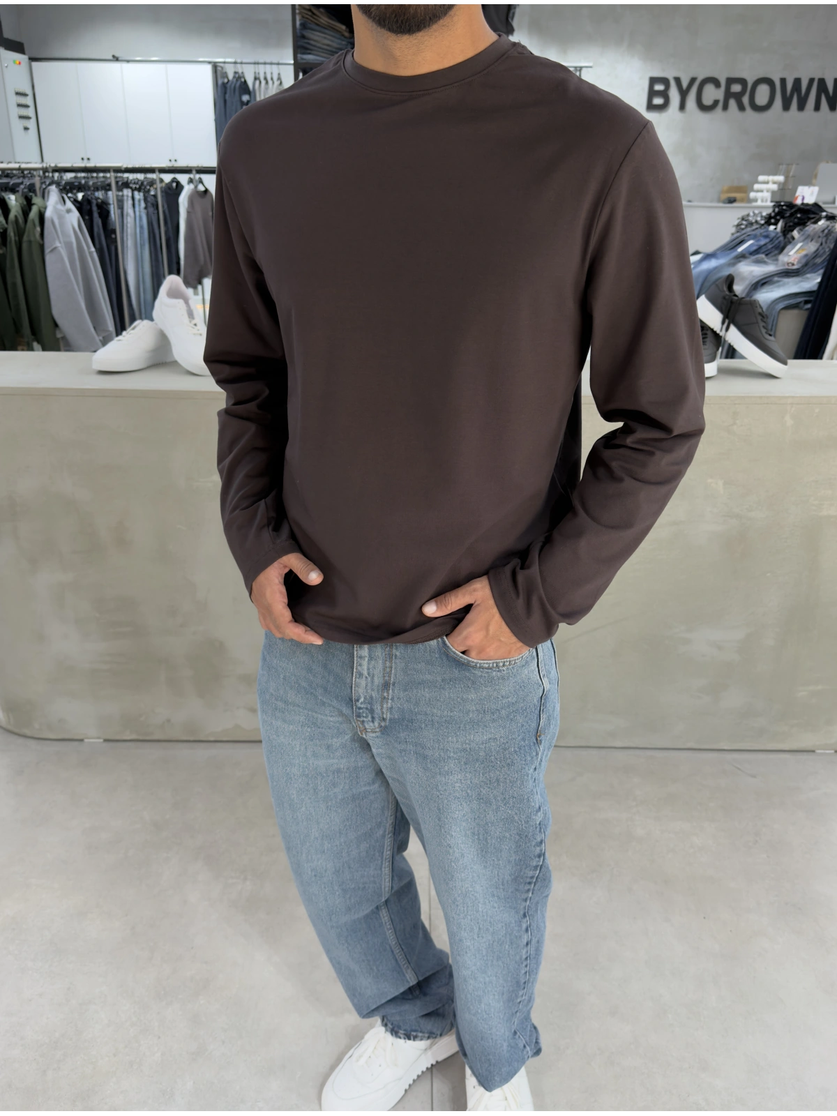 Kahve Likralı Basic Sweat