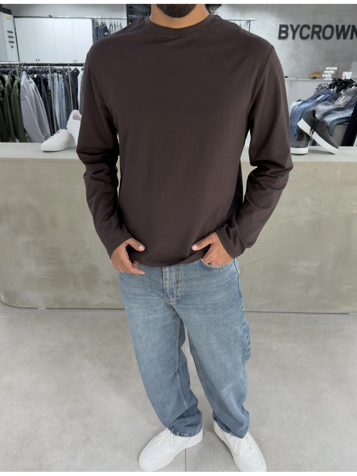 Kahve Likralı Basic Sweat