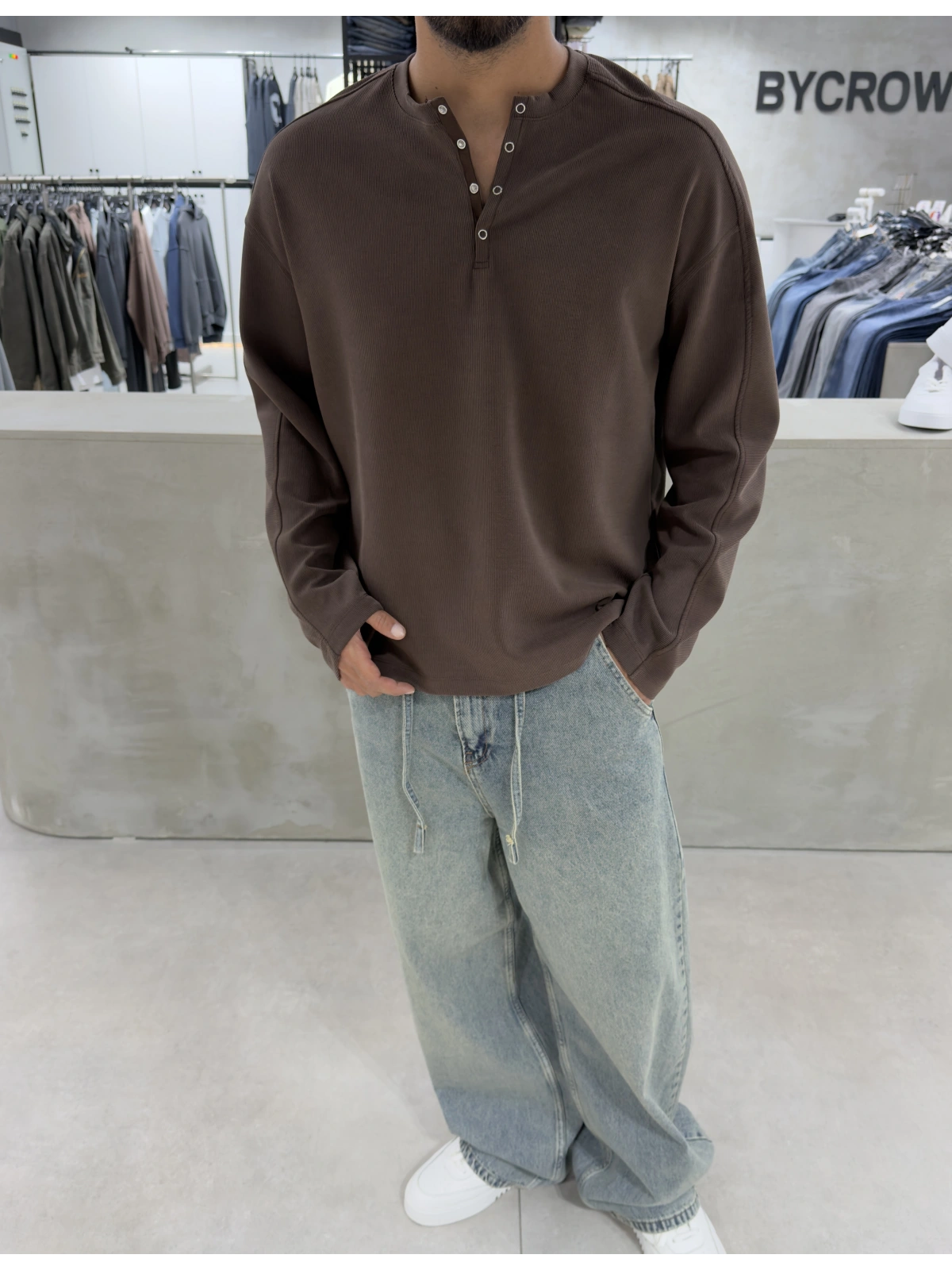 Kahve Ottoman Çıt Çıtlı Sweat