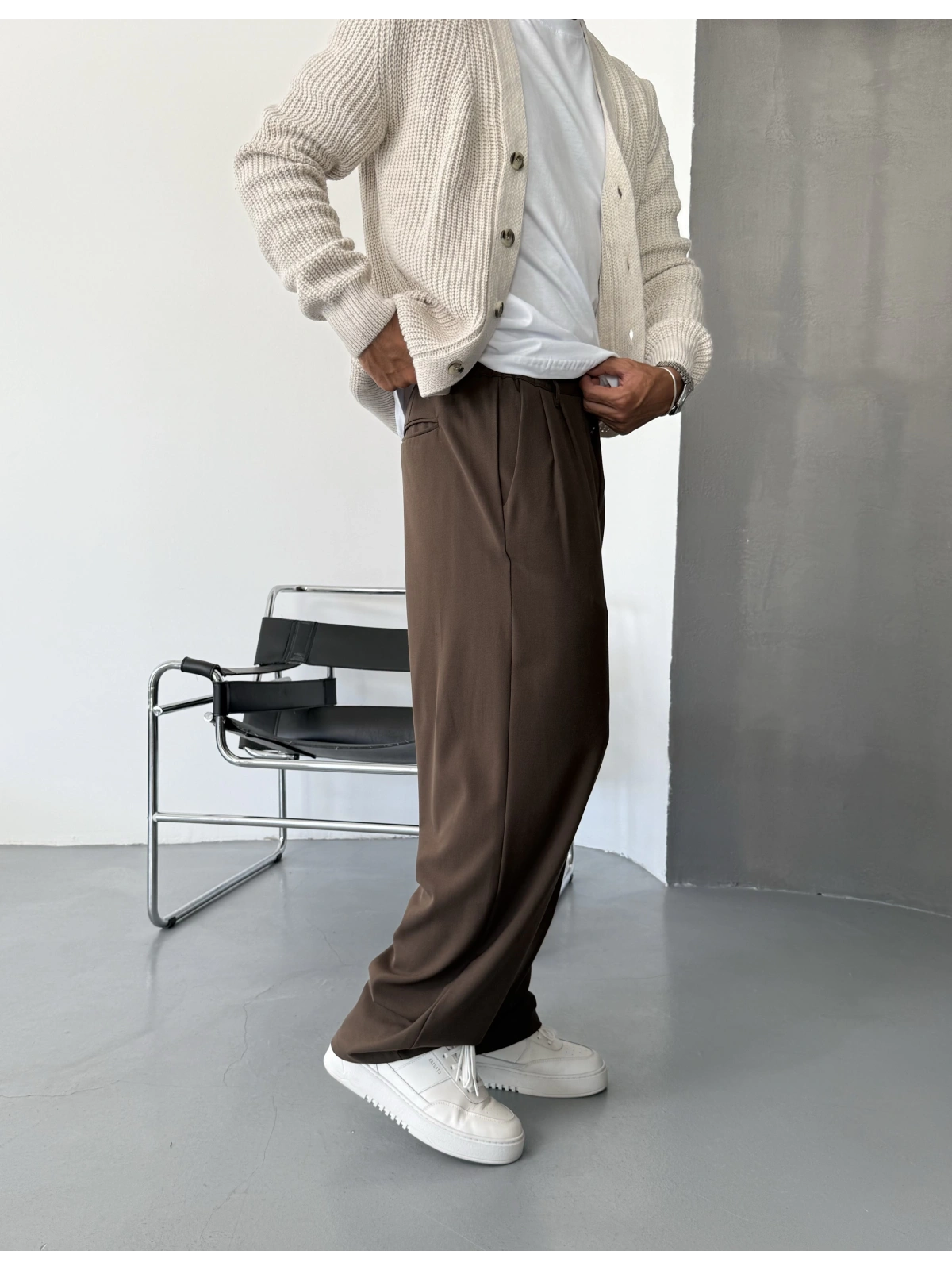 Kahve Pileli Kumaş Bol Kalıp Baggy Pantolon
