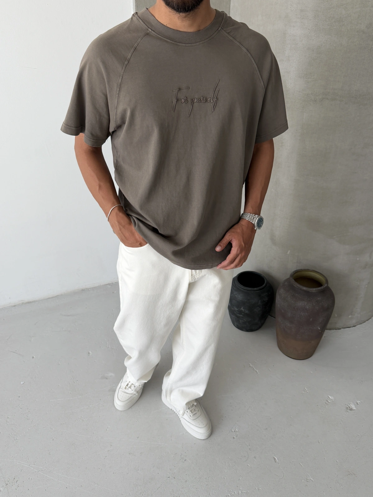 Kahve Yourself Baskılı Oversize T-shirt