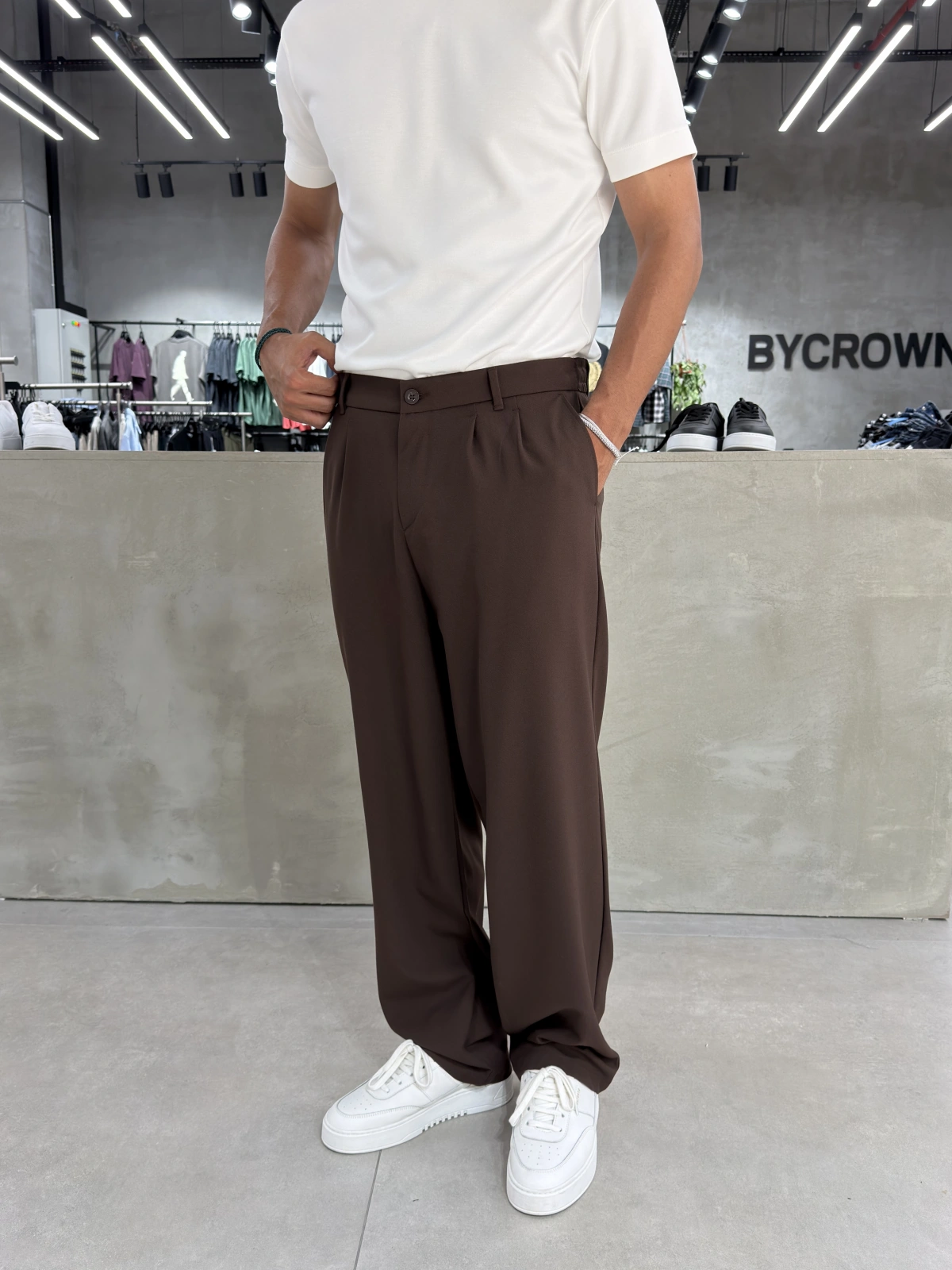 Kahve Premium Pileli Kumaş Baggy