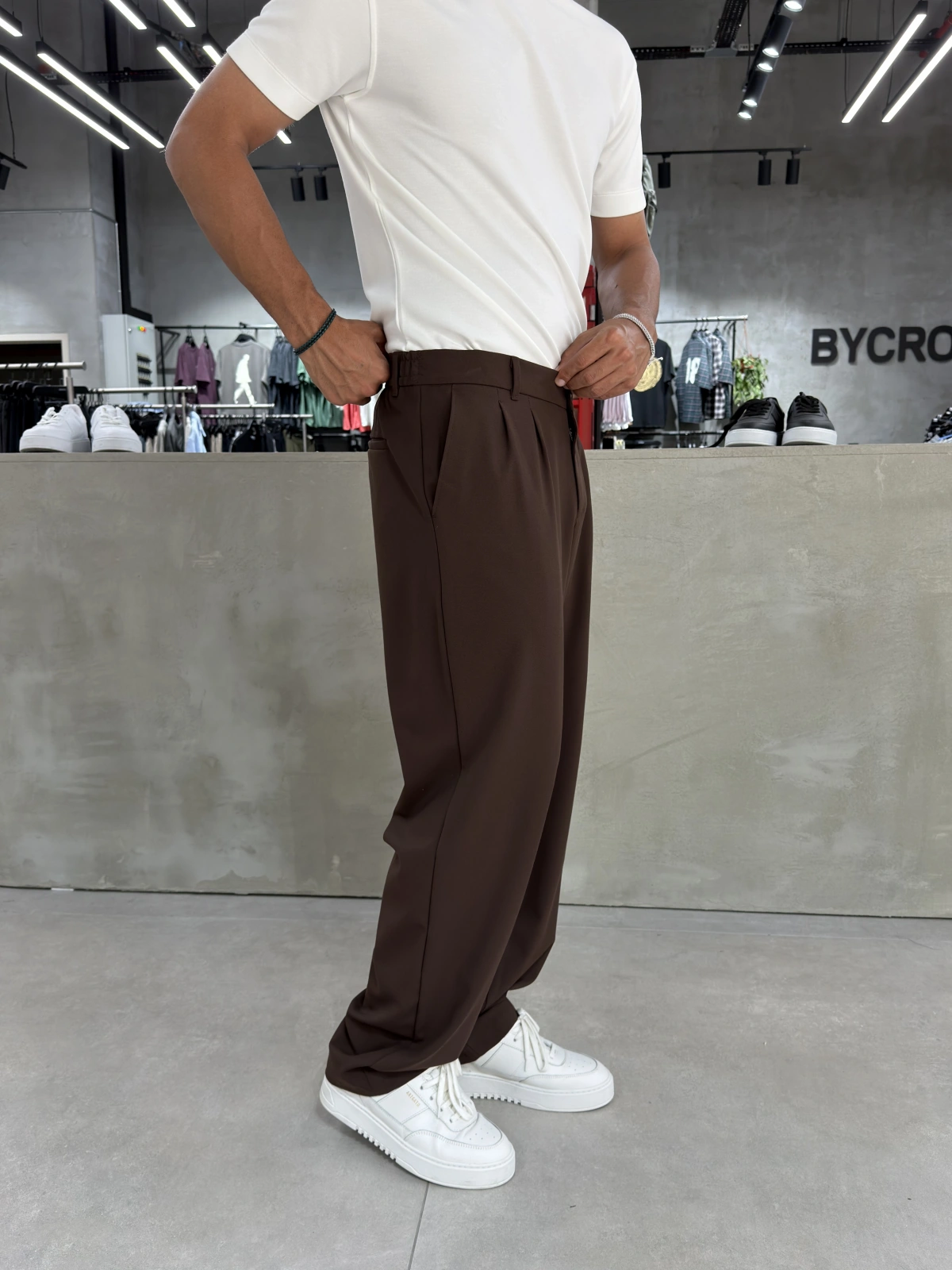Kahve Premium Pileli Kumaş Baggy