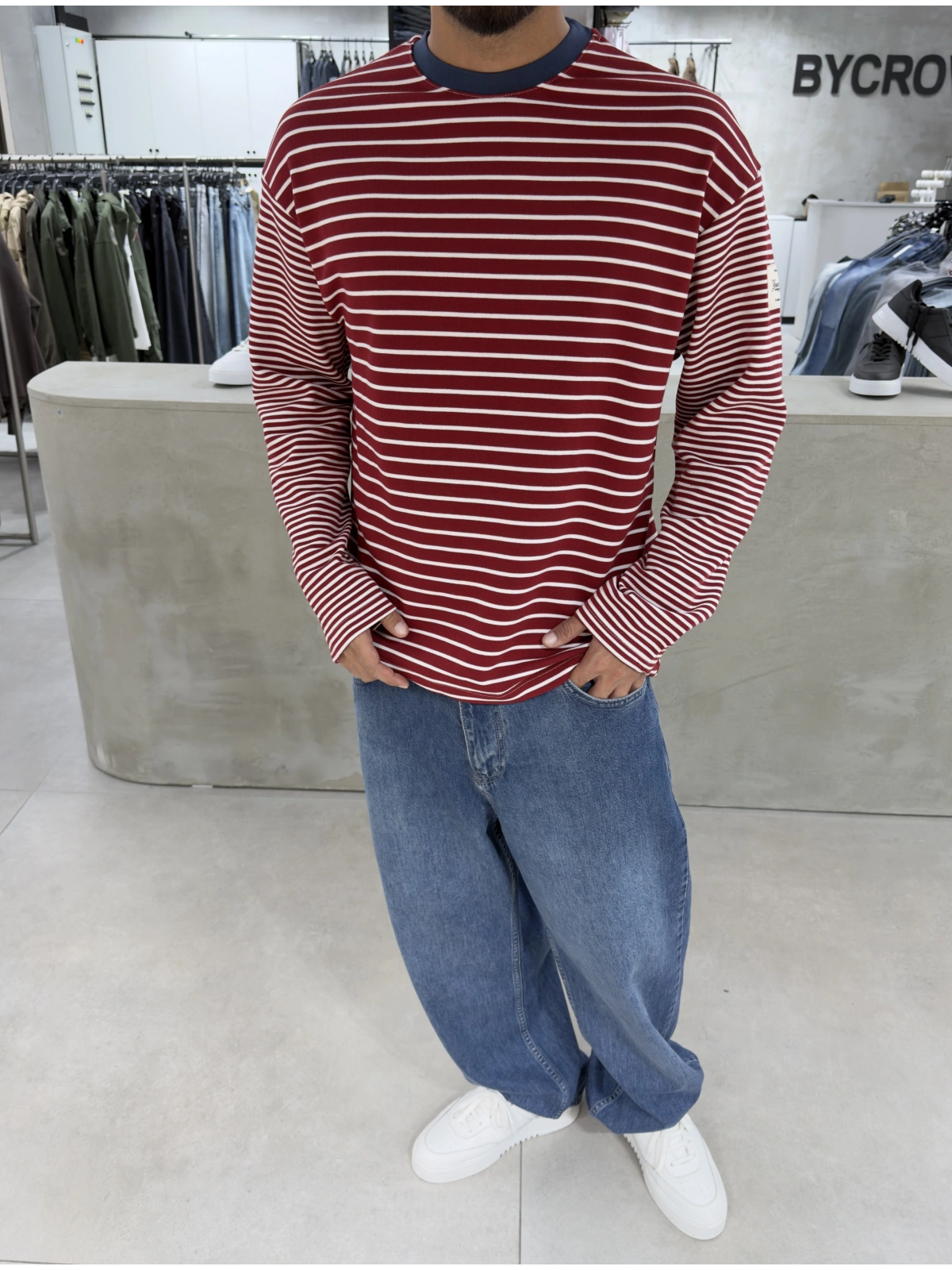 Kırmızı Çizgili Young Oversize Sweatshirt