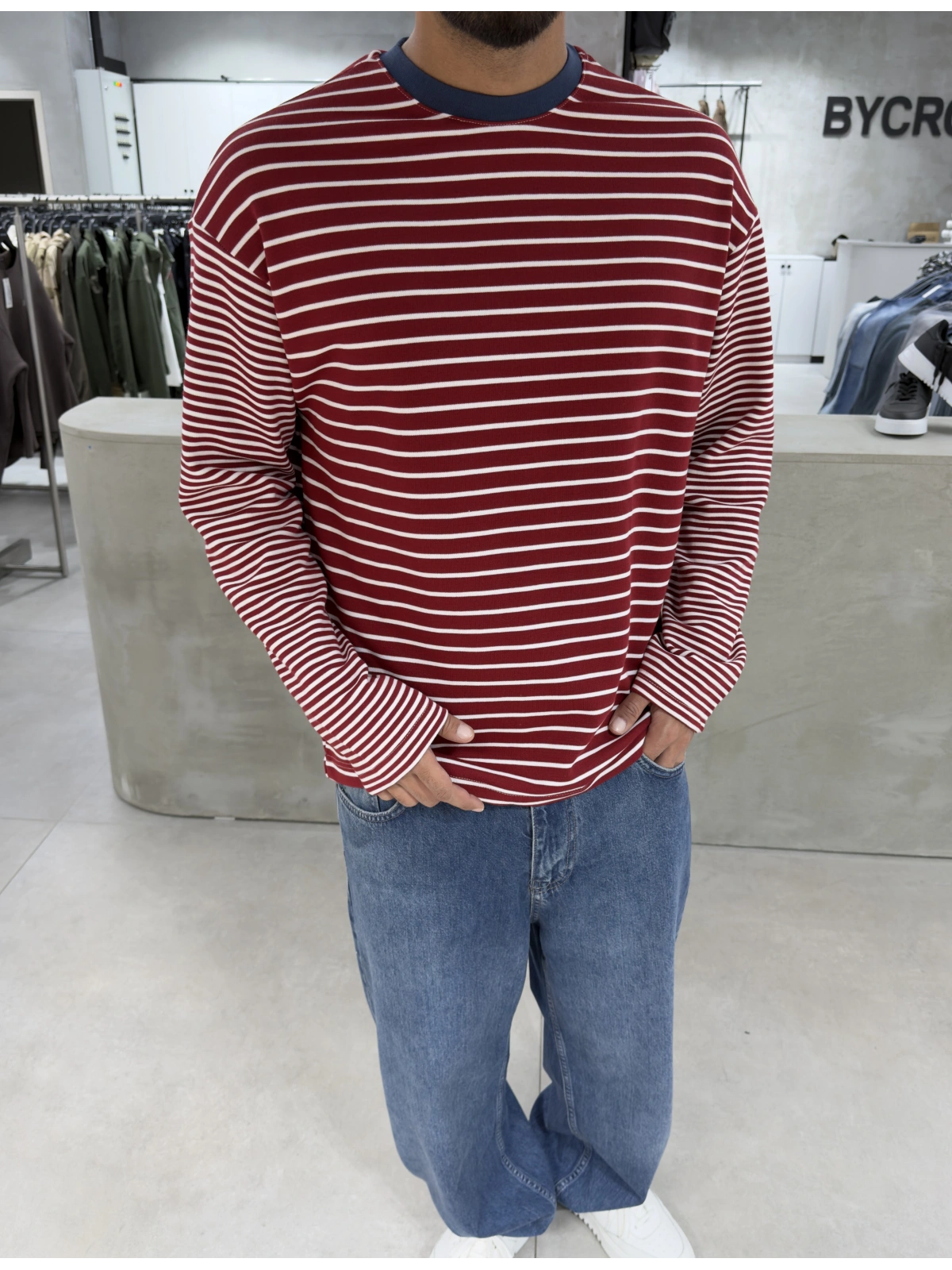 Kırmızı Çizgili Young Oversize Sweatshirt