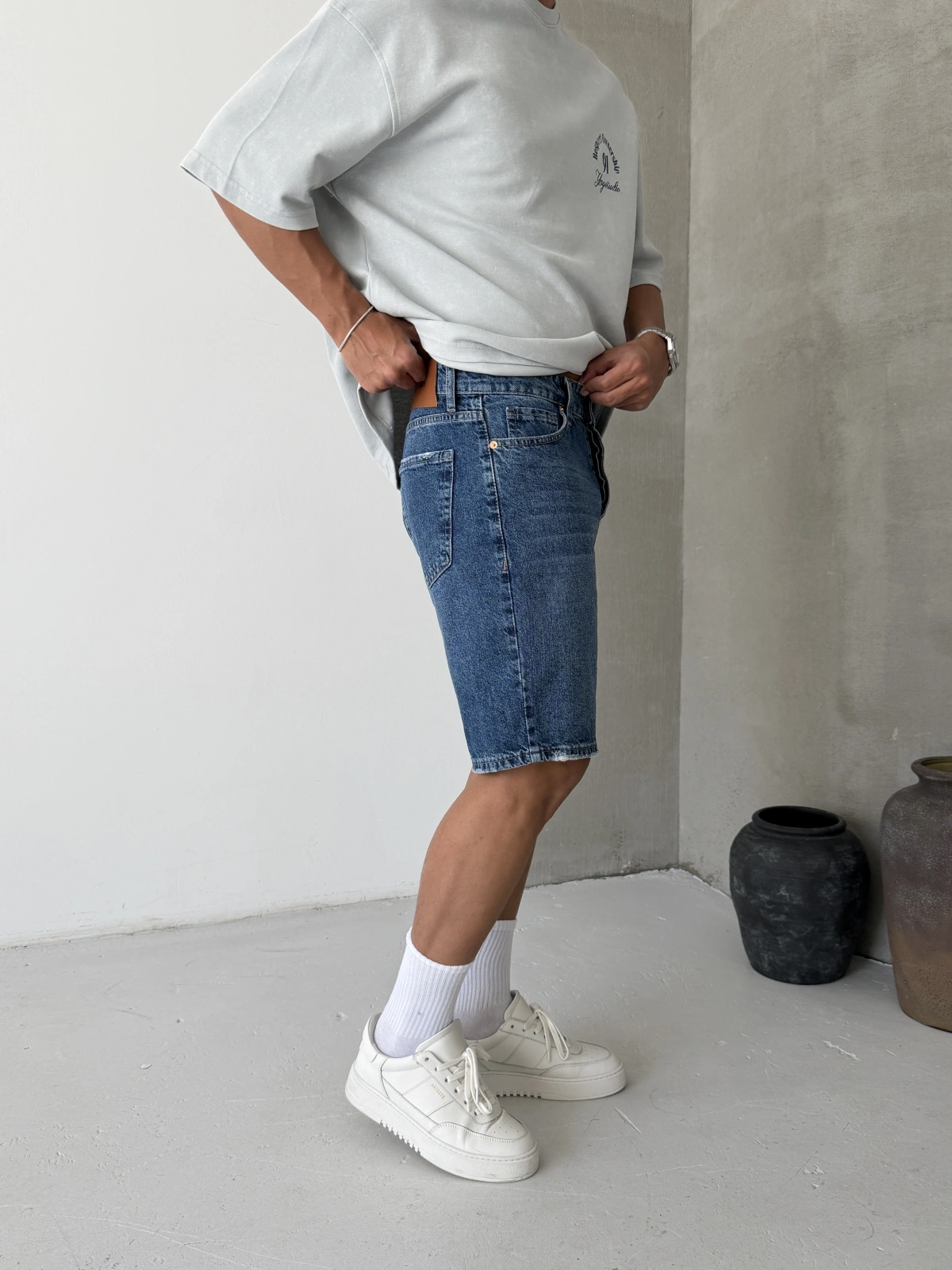 Koyu Mavi Denim Bol Kalıp Şort