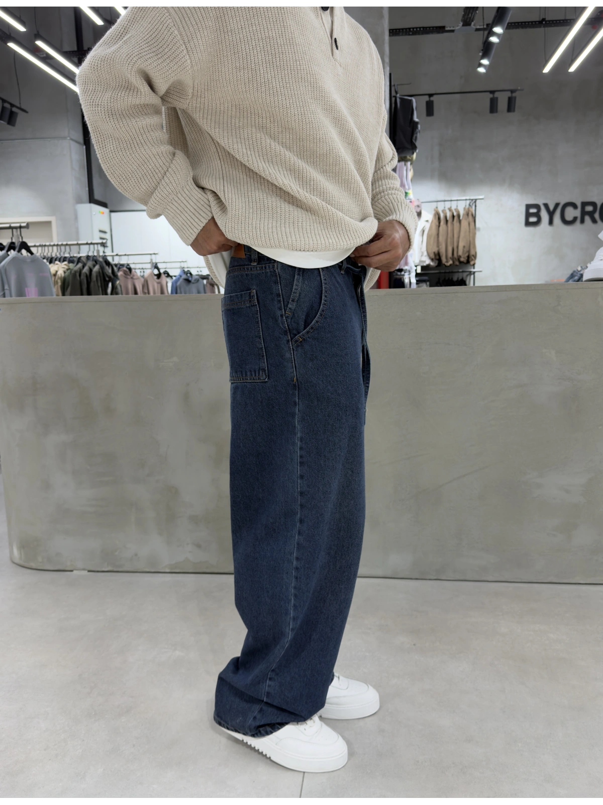Koyu Mavi İpli Baggy Jean