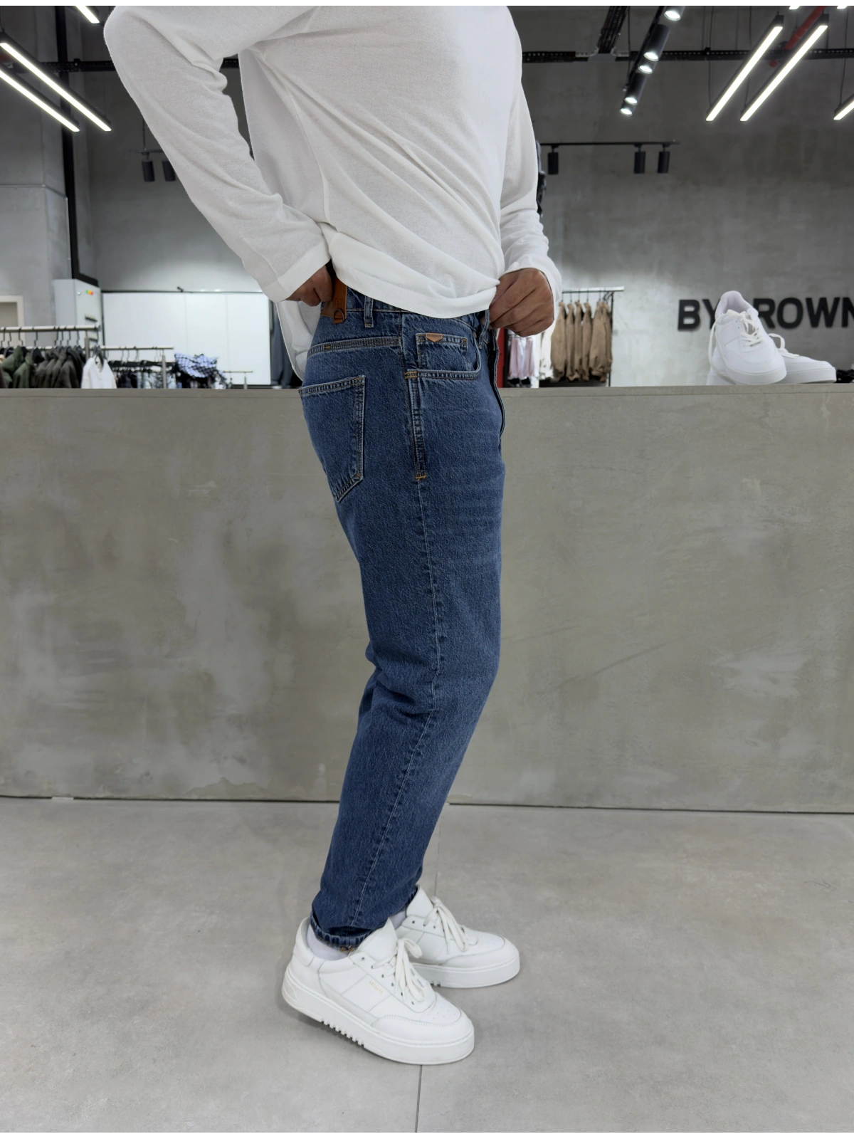 Koyu Mavi Premium Yıkamalı Boyfriend Jean