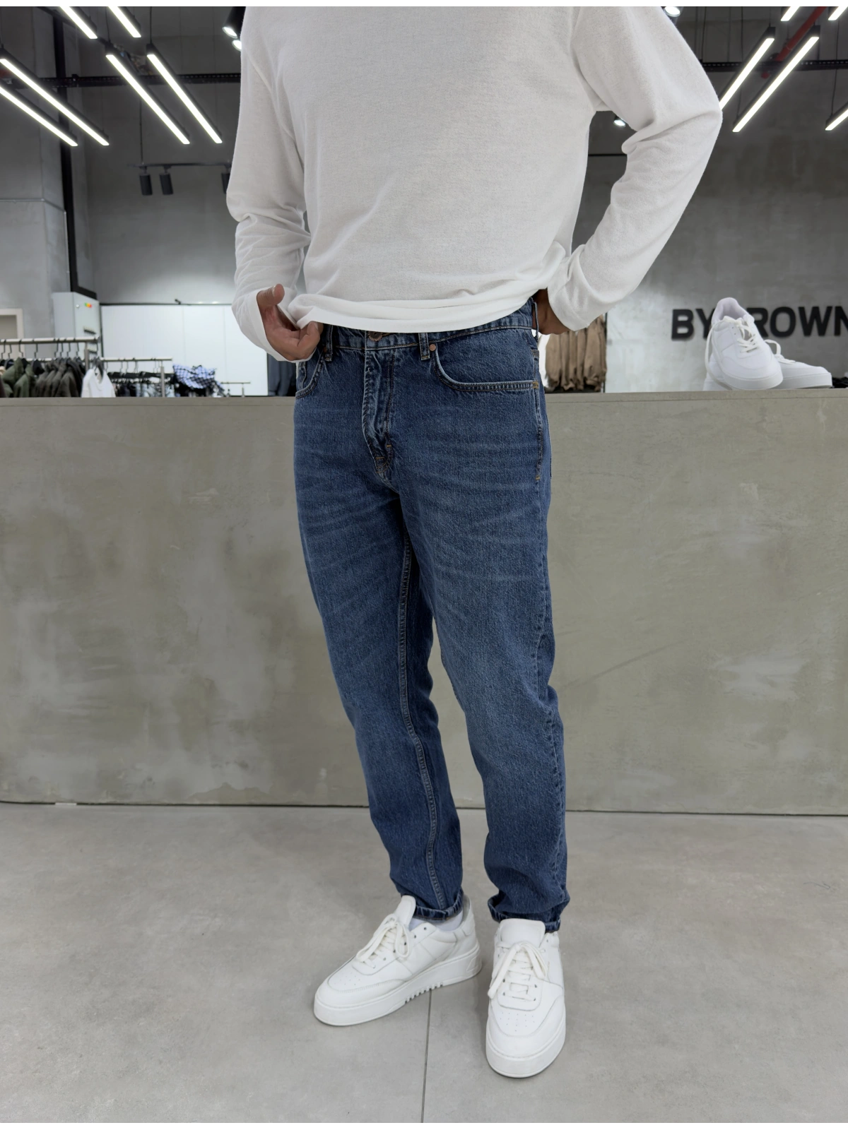 Koyu Mavi Premium Yıkamalı Boyfriend Jean