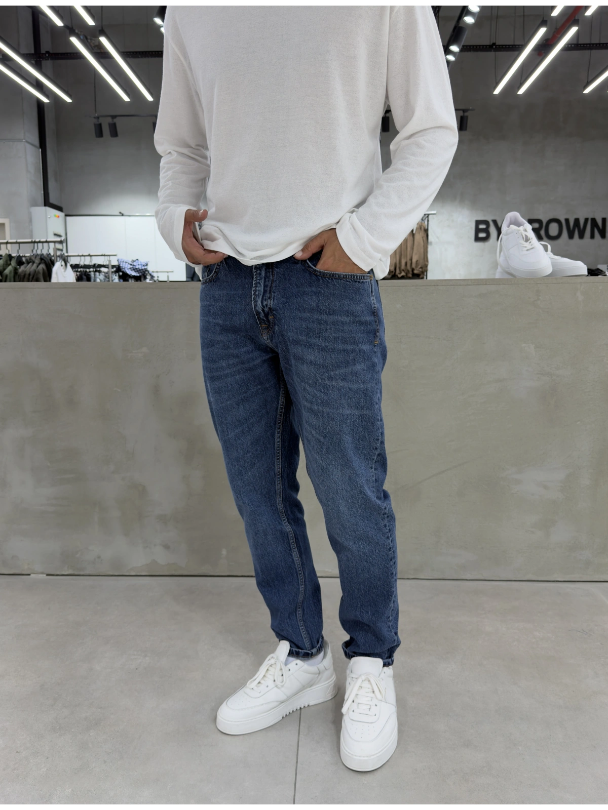 Koyu Mavi Premium Yıkamalı Boyfriend Jean
