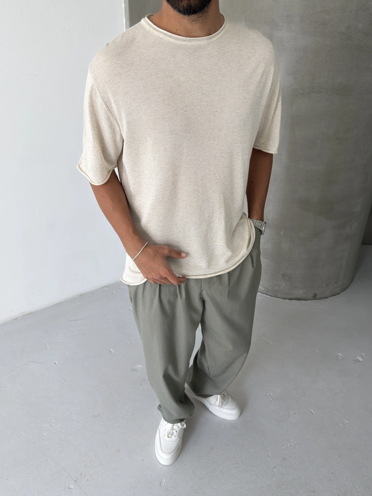Krem Keten Oversize T-shirt