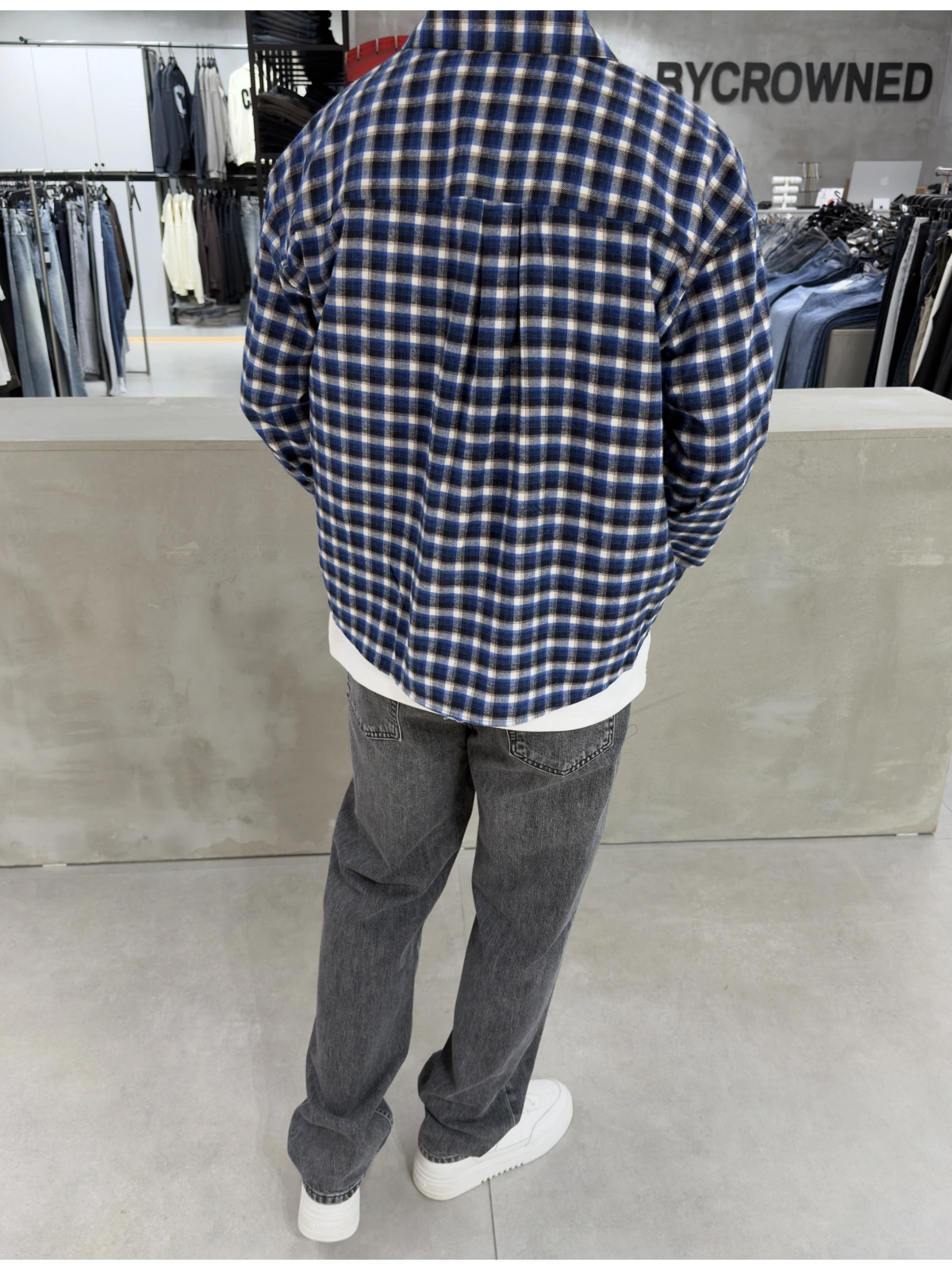 Lacivert Exclusıve Ekose Oversize Gömlek