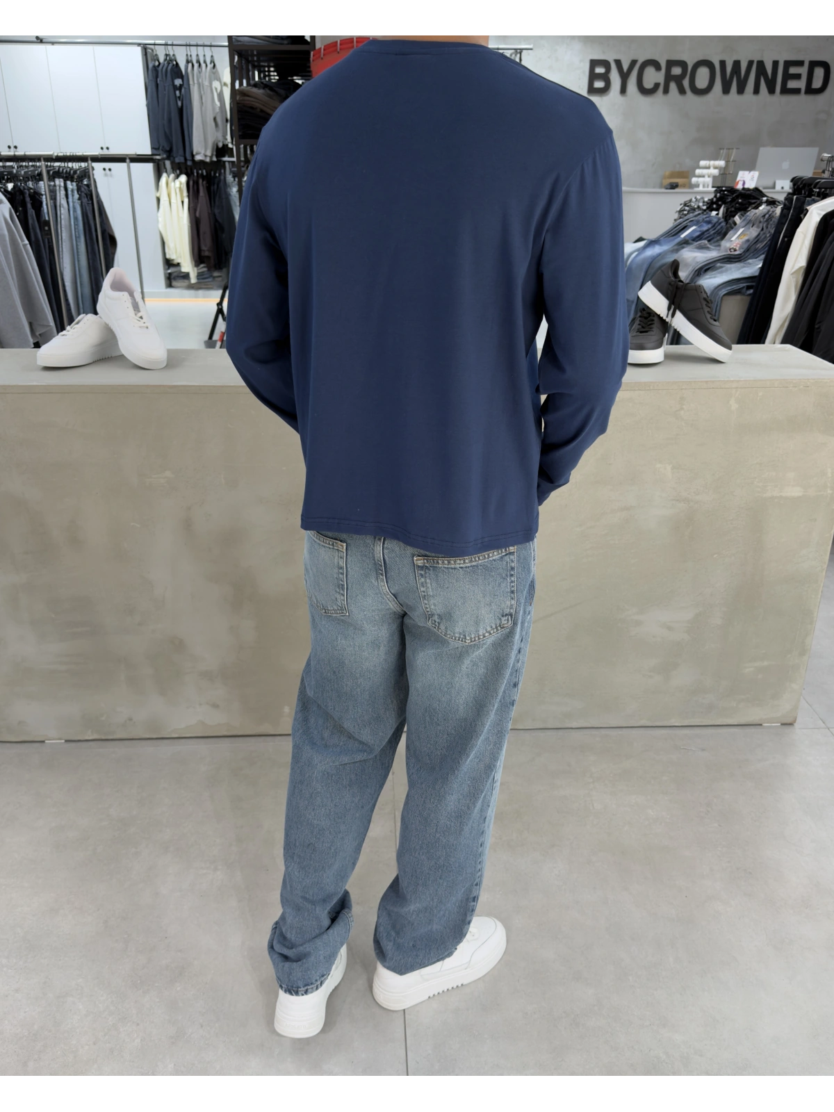 Lacivert Likralı Basic Sweat