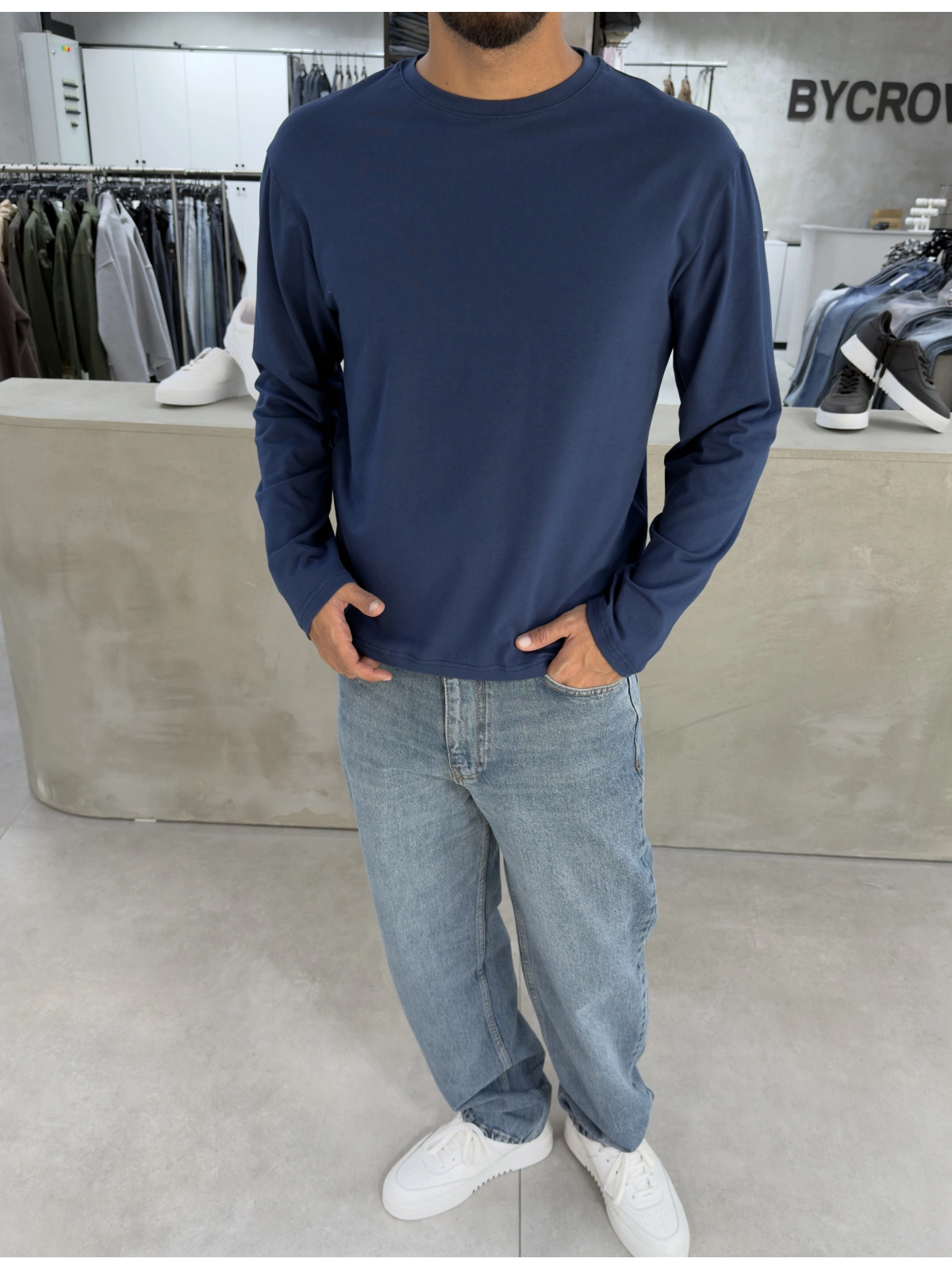 Lacivert Likralı Basic Sweat