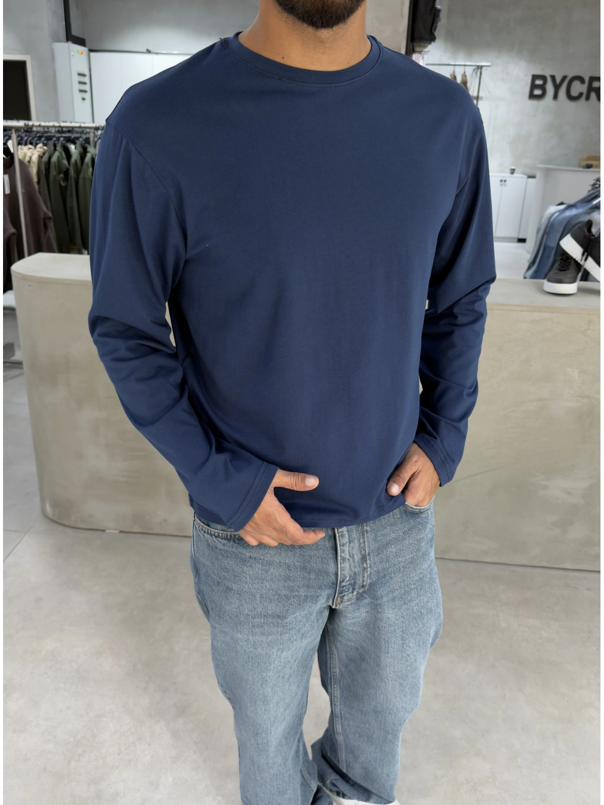 Lacivert Likralı Basic Sweat