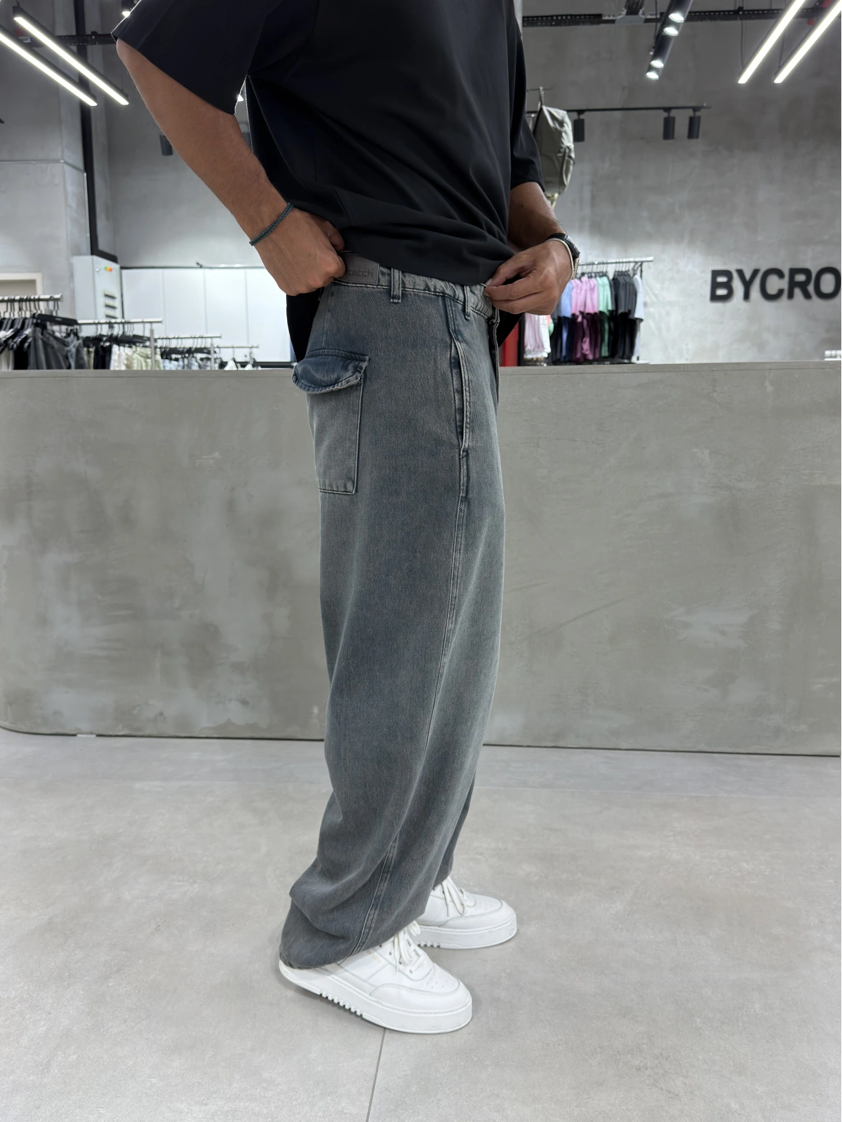 Mavi Eskitme Cep Detay Baggy Jean