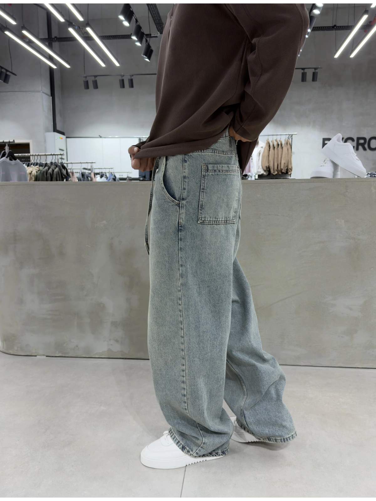 Mavi Eskitme İpli Baggy Jean