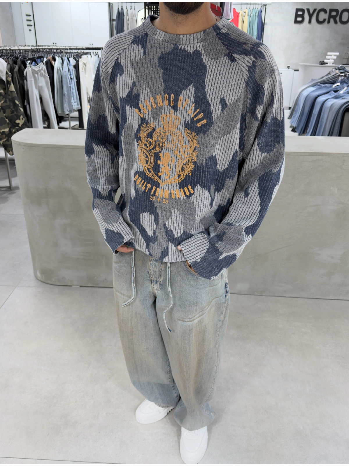 Mavi Kamuflaj Premium Oversize Sweat