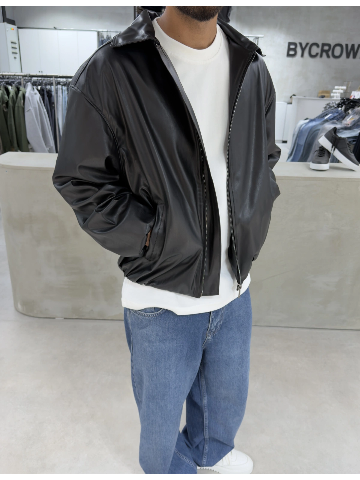 Premium Deri Oversize Bomber Ceket