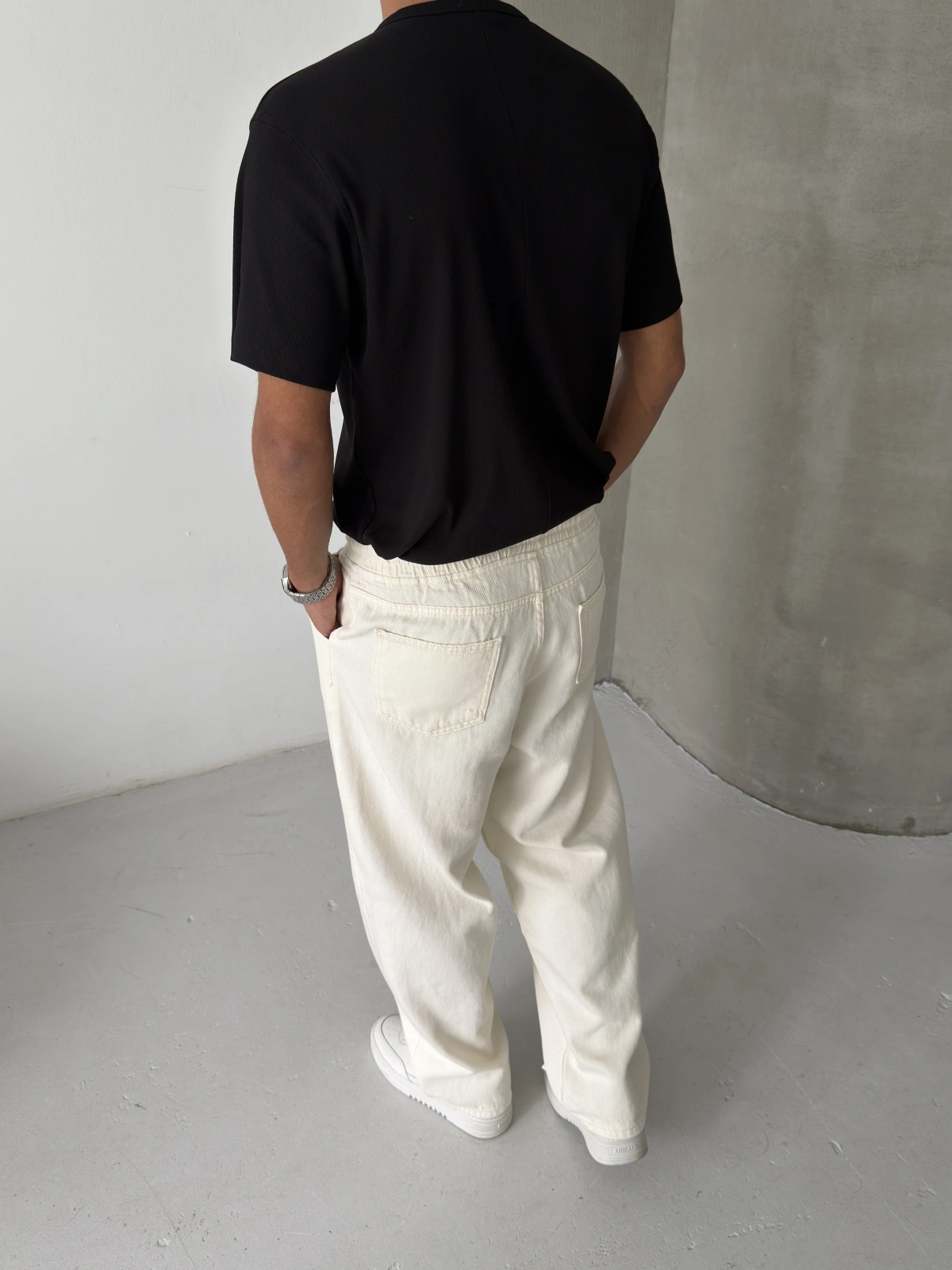 Siyah Basic Fitilli Regular T-shirt