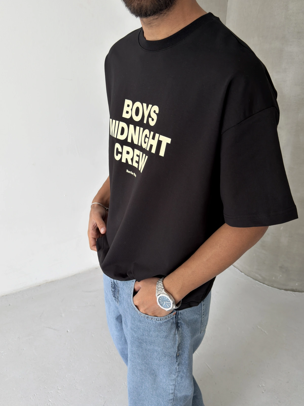 Siyah Boys Crop Fit Oversize T-shirt