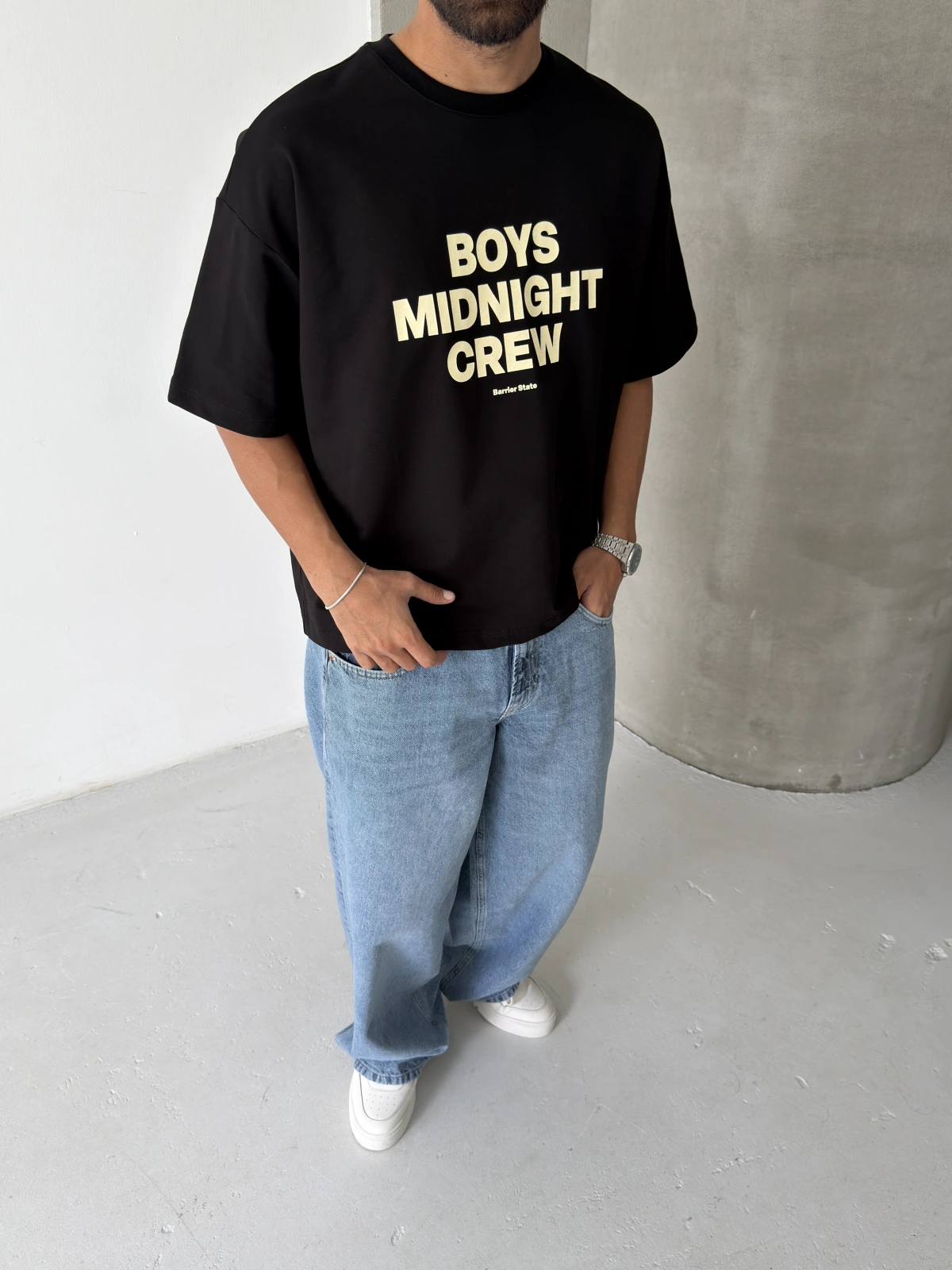 Siyah Boys Crop Fit Oversize T-shirt